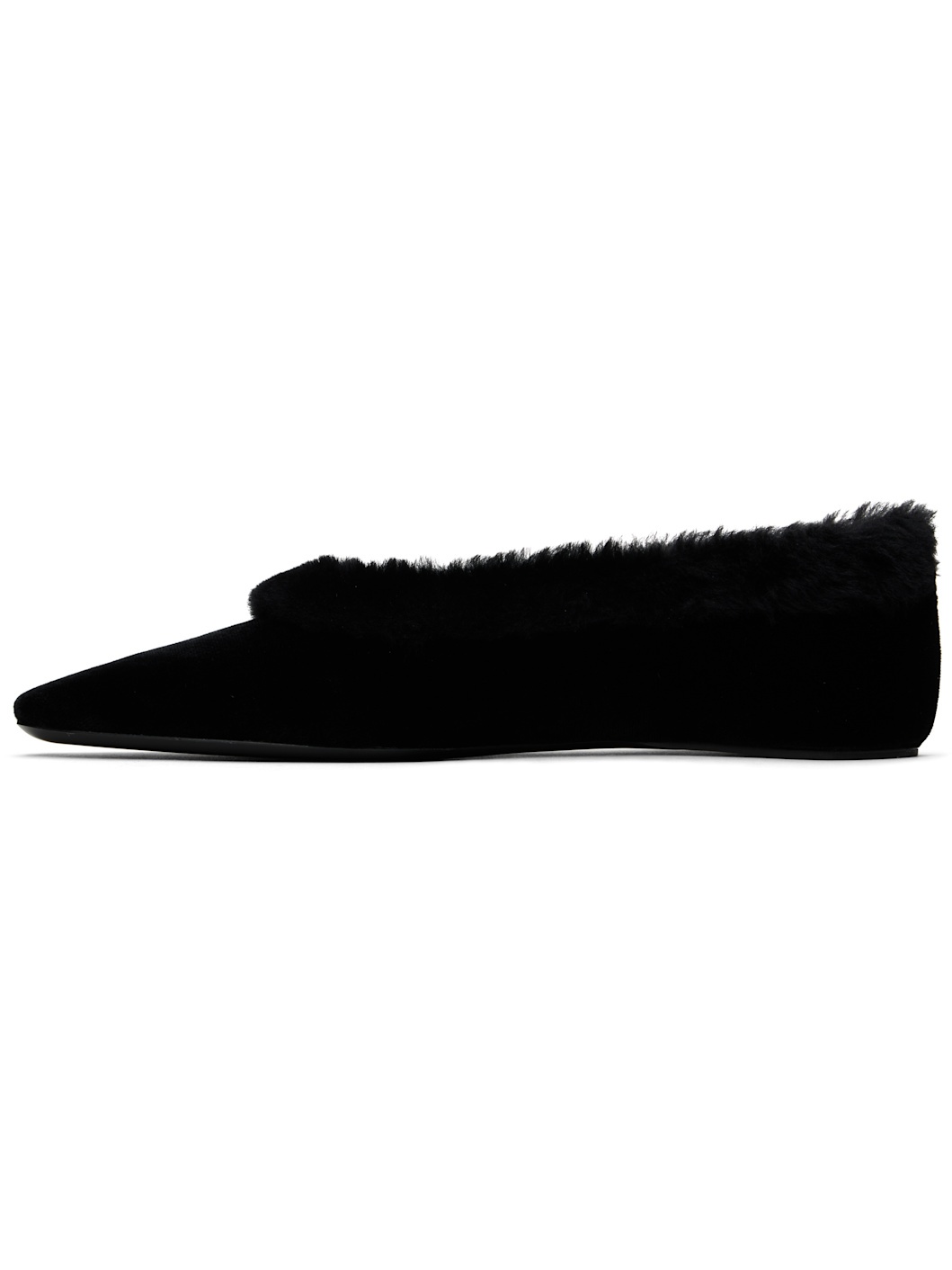 Black Fleece Edge Velvet Ballerina Flats - 3