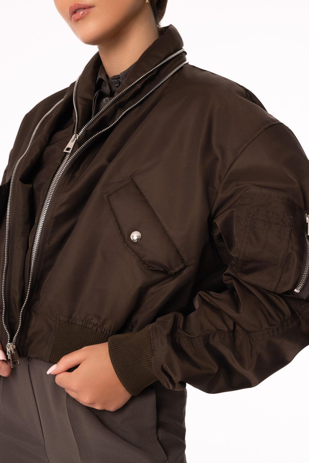 Zipped Shawl Collar Bomber Jacket - 3