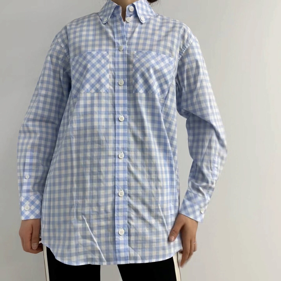 Burberry Ladies Pale Blue Pattern Gingham Cotton Poplin Shirt Dress - 3