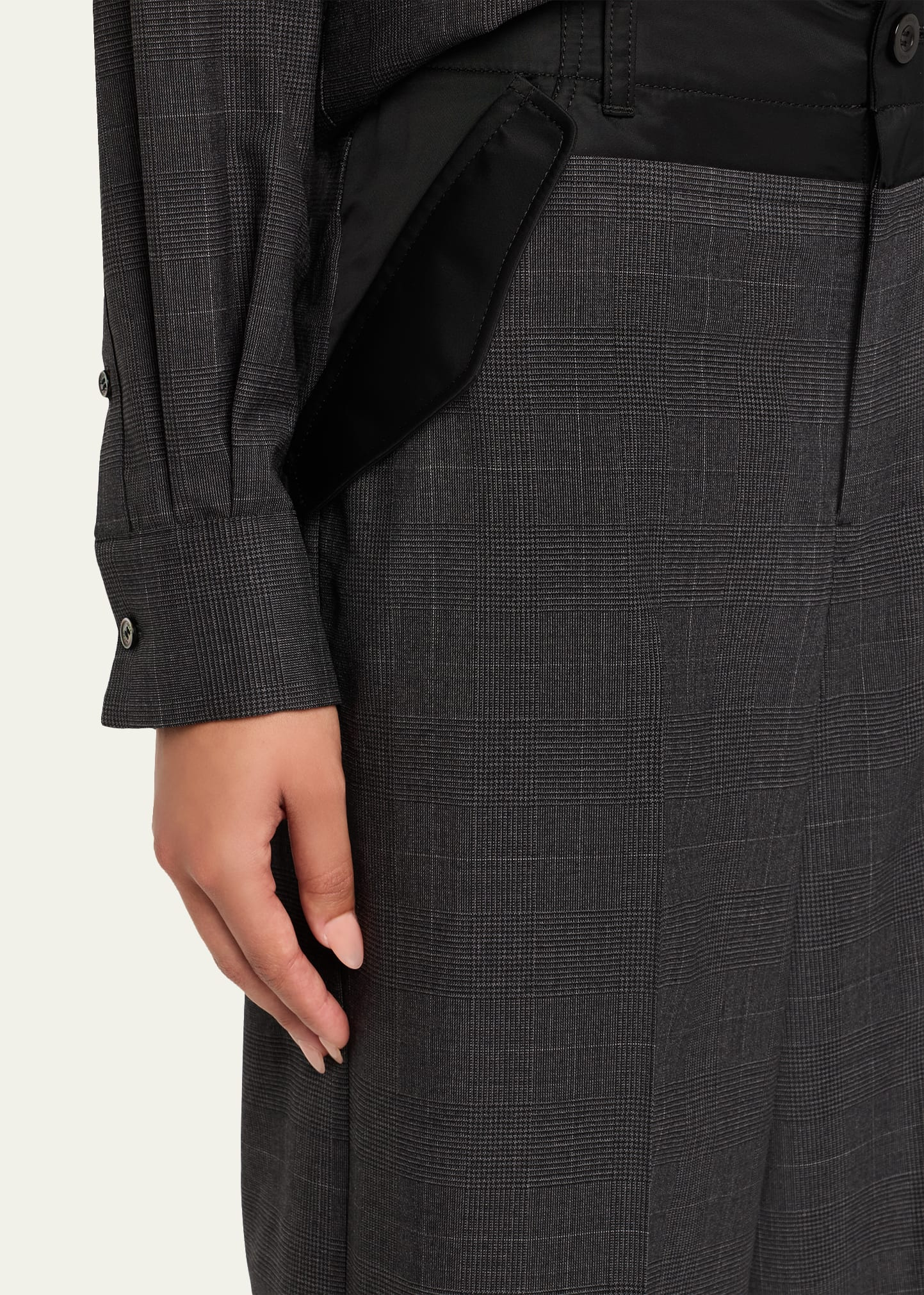 Nylon-Waistband Glen Check Wide-Leg Trousers - 5