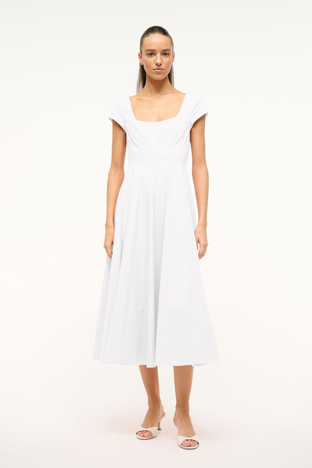 STAUD SHORT SLEEVE WELLS DRESS WHITE - 2