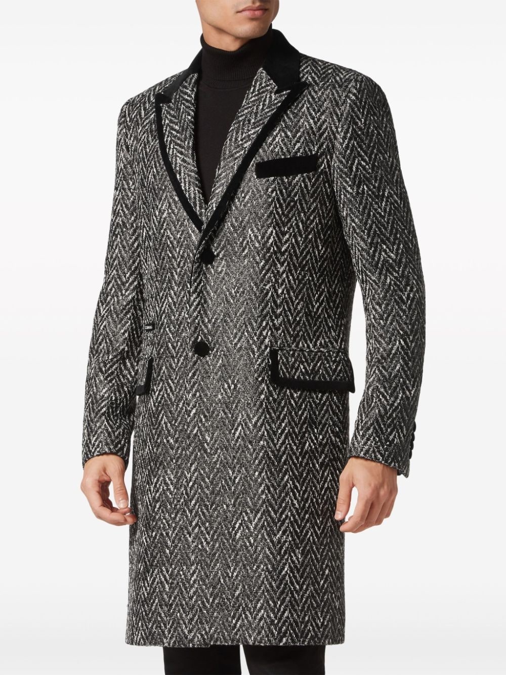 chevron-print single-breasted coat - 3