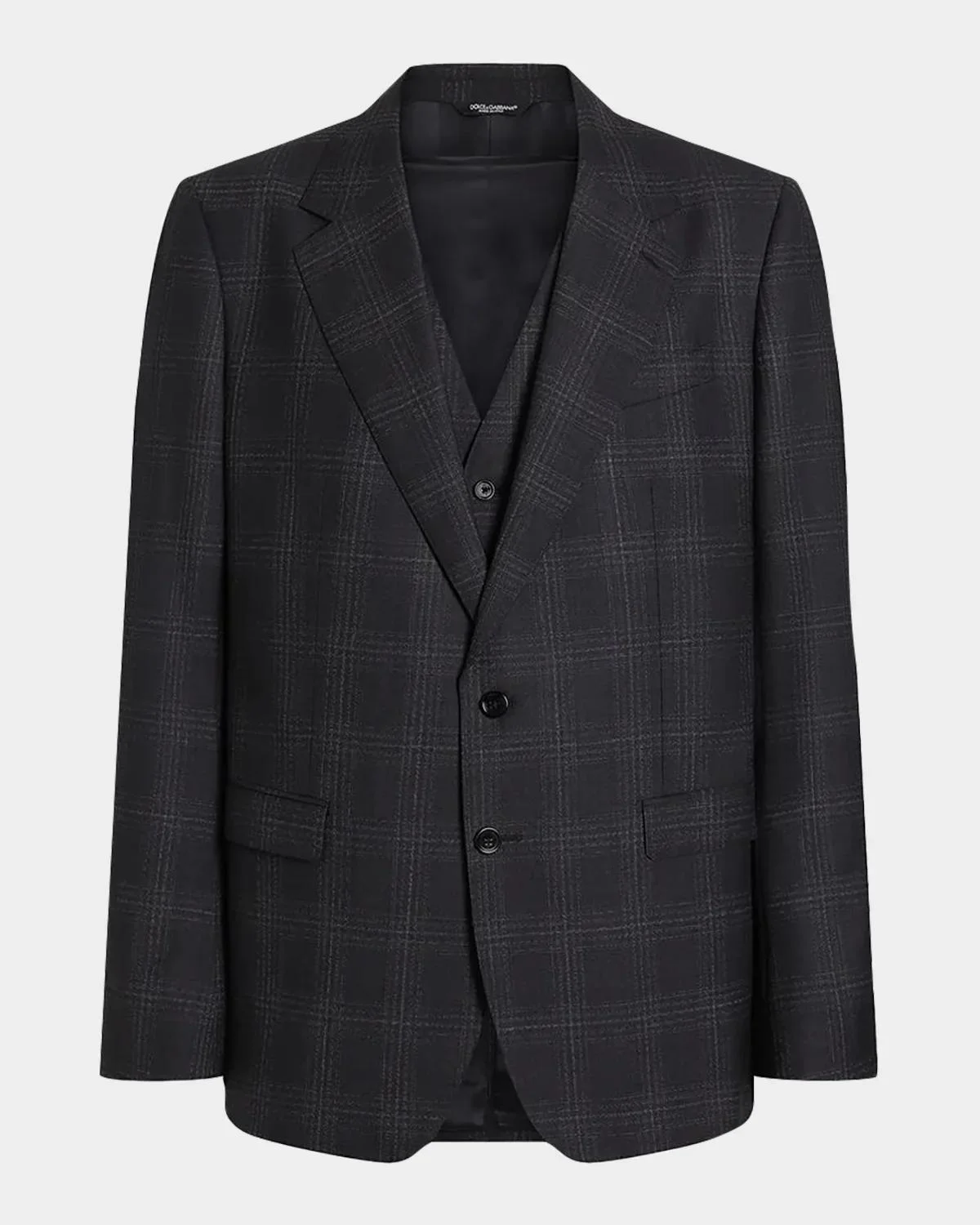 Men's Single-Breasted Plaid Three-Piece Suit - 1