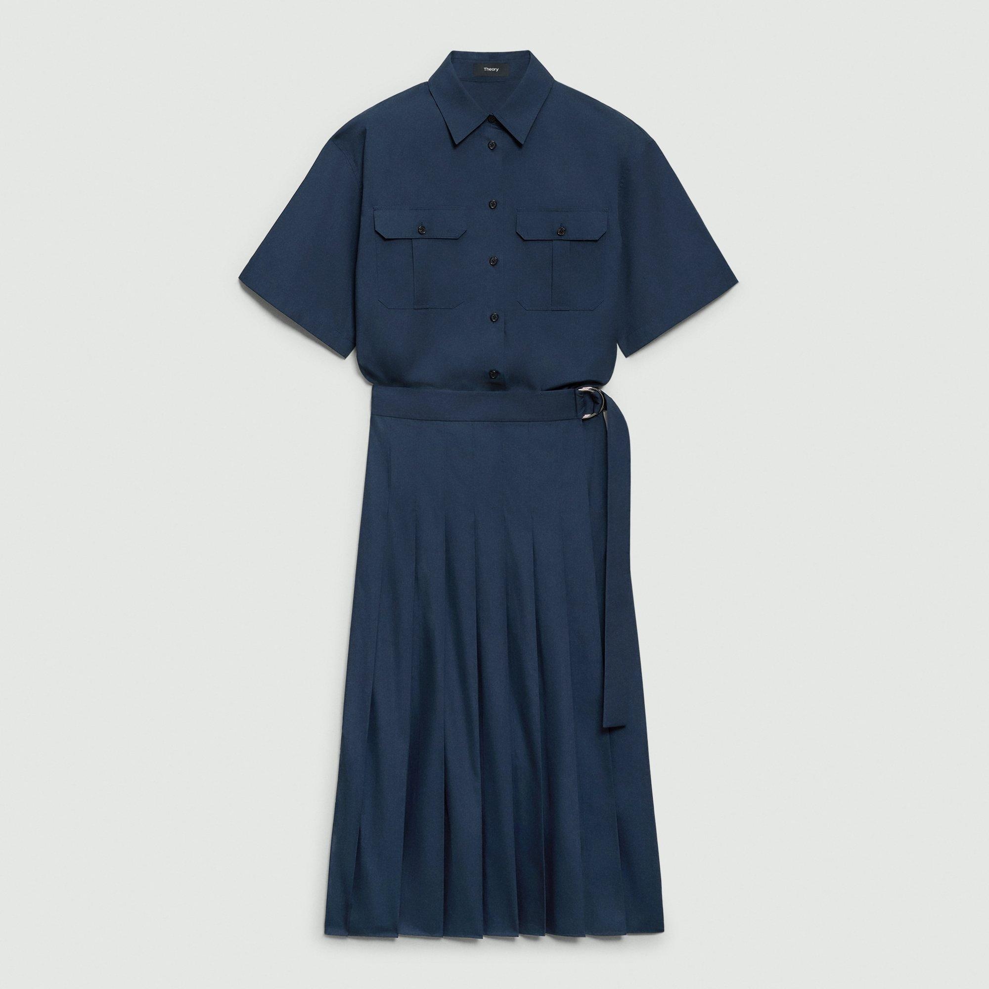 Pleated Wrap Dress in Sleek Poplin - 1