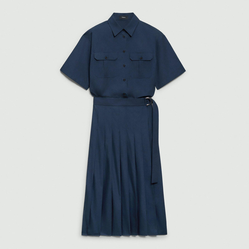 Pleated Wrap Dress in Sleek Poplin 1