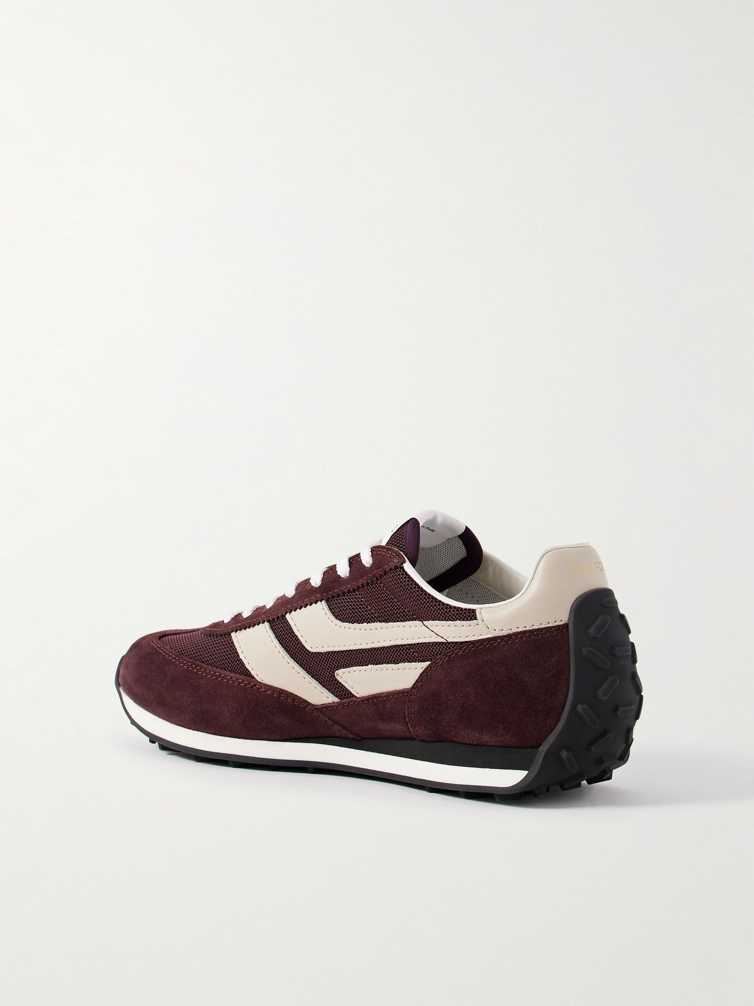 Mesh and Leather-Trimmed Suede Sneakers Burgundy - 4