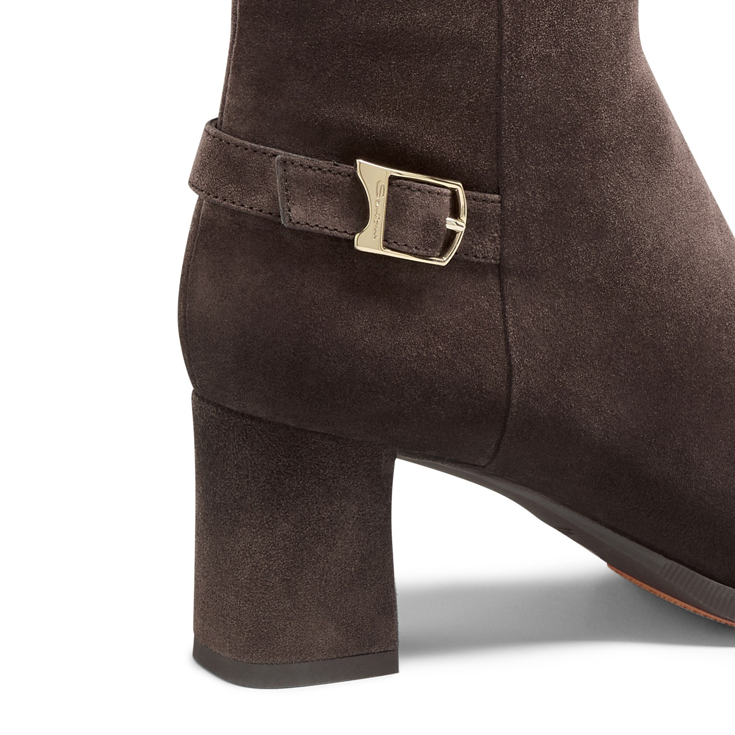 Women's dark brown suede mid-heel ankle boot - 5
