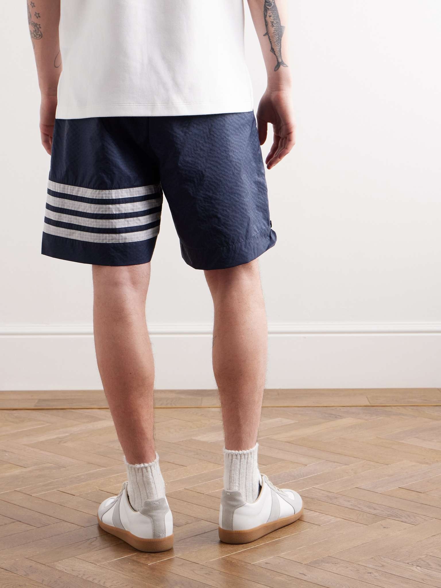 Straight-Leg Striped Cotton-Jersey and Ripstop Drawstring Shorts - 4