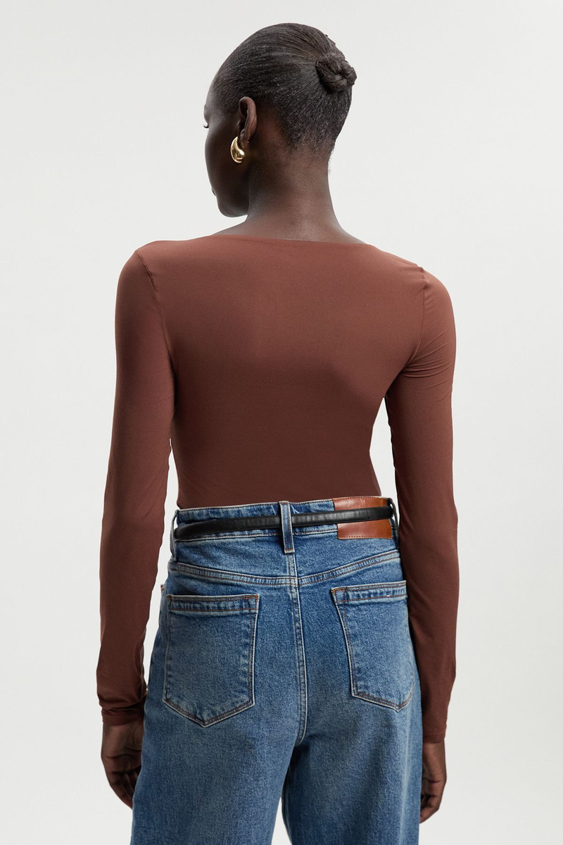 Scoop Neck Long Sleeve Contour Jersey Bodysuit 5