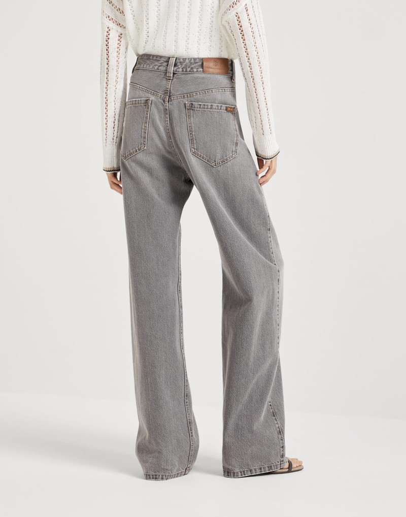 Brunello Cucinelli Authentic denim contemporary loose trousers with monili outlook