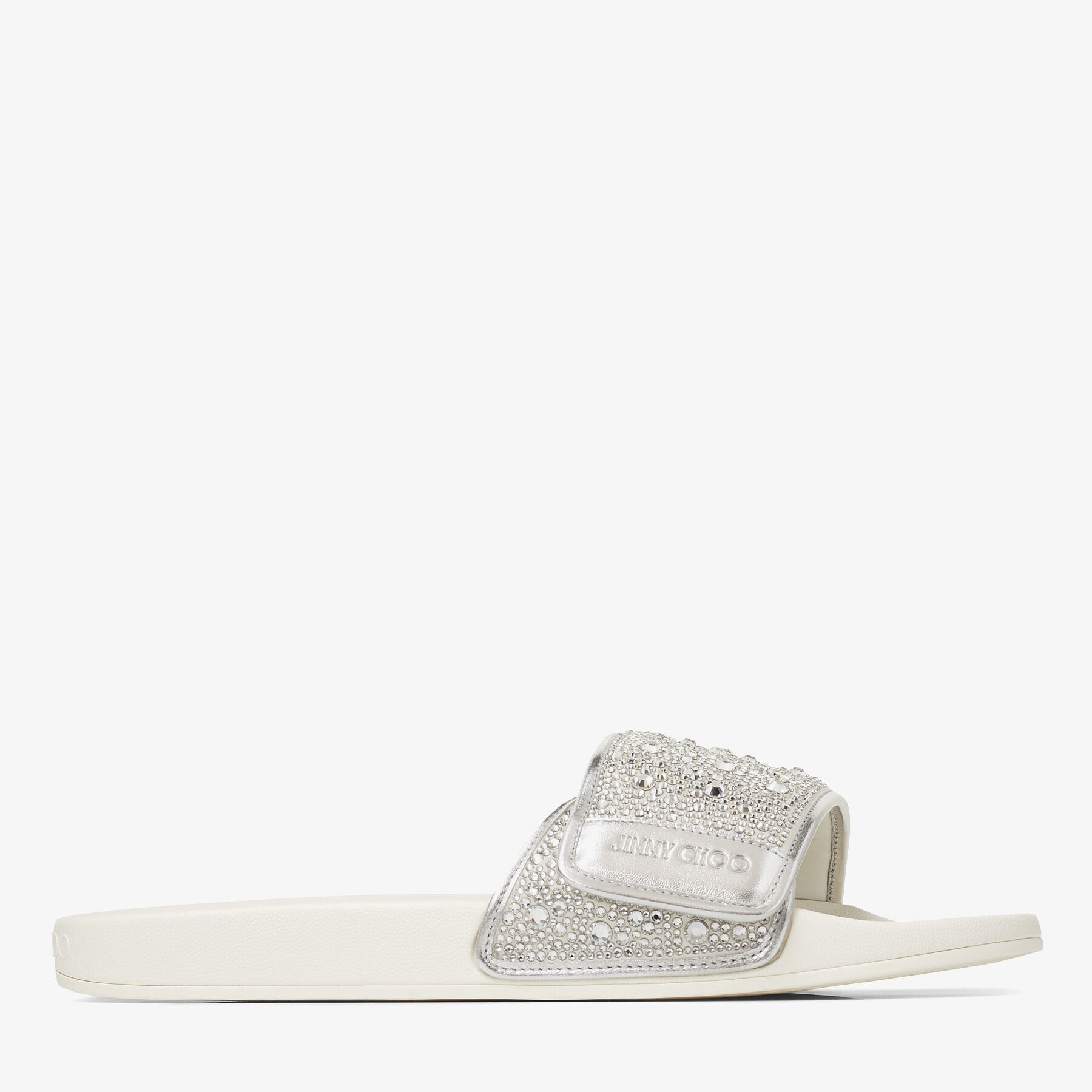 Fitz/M
Ivory Satin and Metallic Nappa Slides with Crystal Embellishment - 1