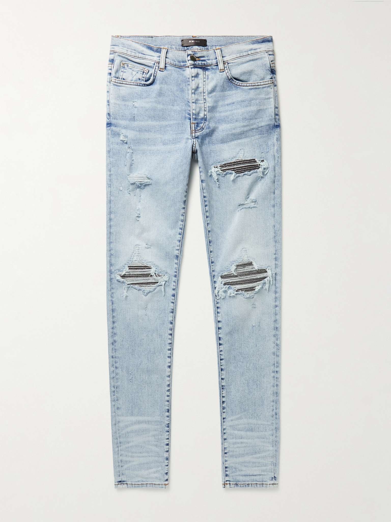 MX1 Skinny-Fit Lamé-Panelled Distressed Jeans - 1