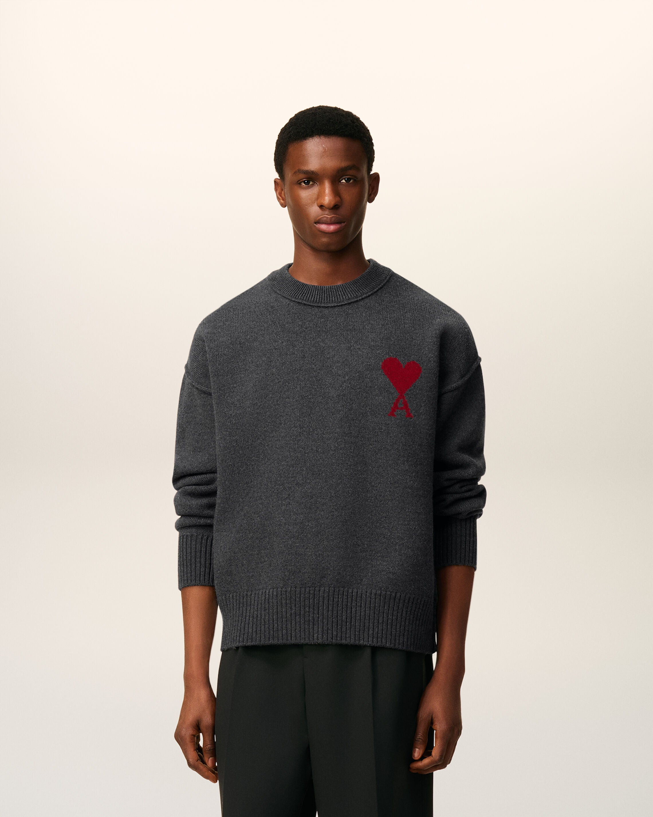 GREY WOOL AMI DE COEUR CREWNECK SWEATER - 2