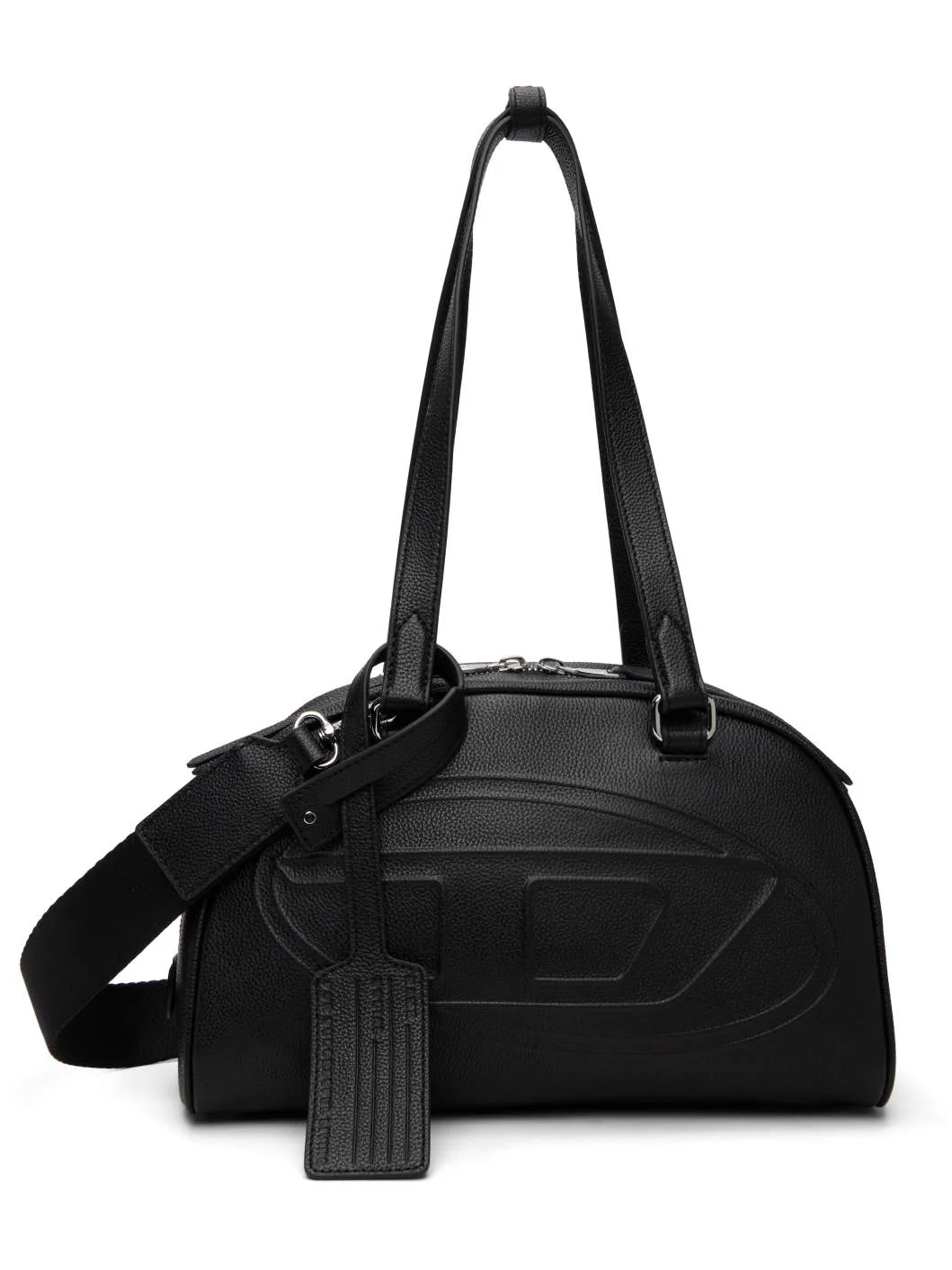 Black 1DR Dome Embossed Logo Leather Boston Bag - 1