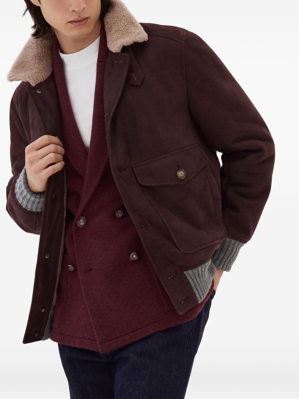 shearling-collar leather jacket - 5