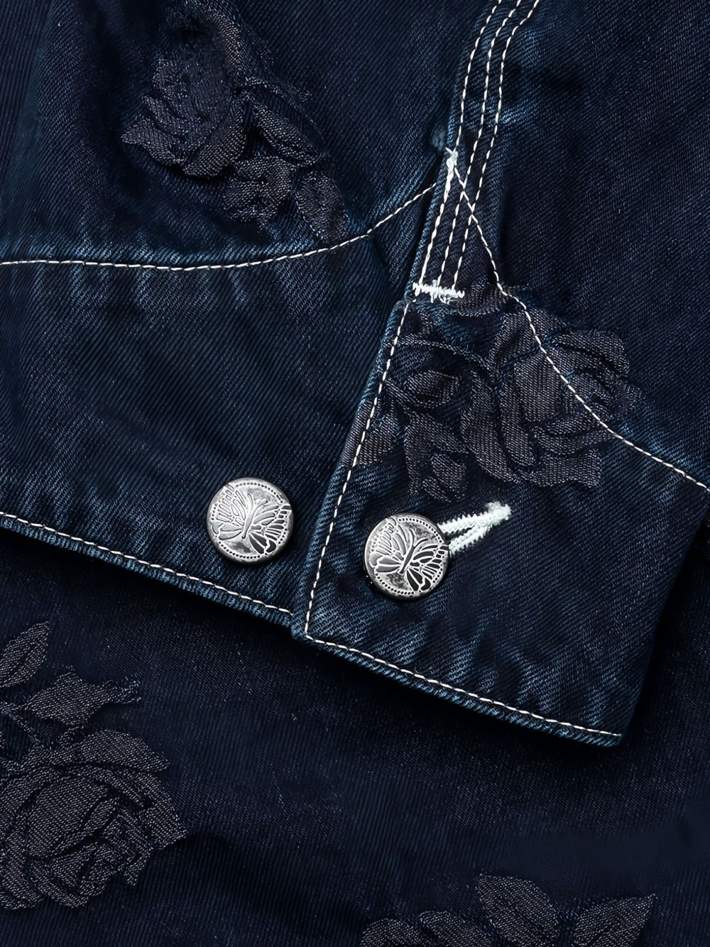 rose-embroidered denim jacket - 4