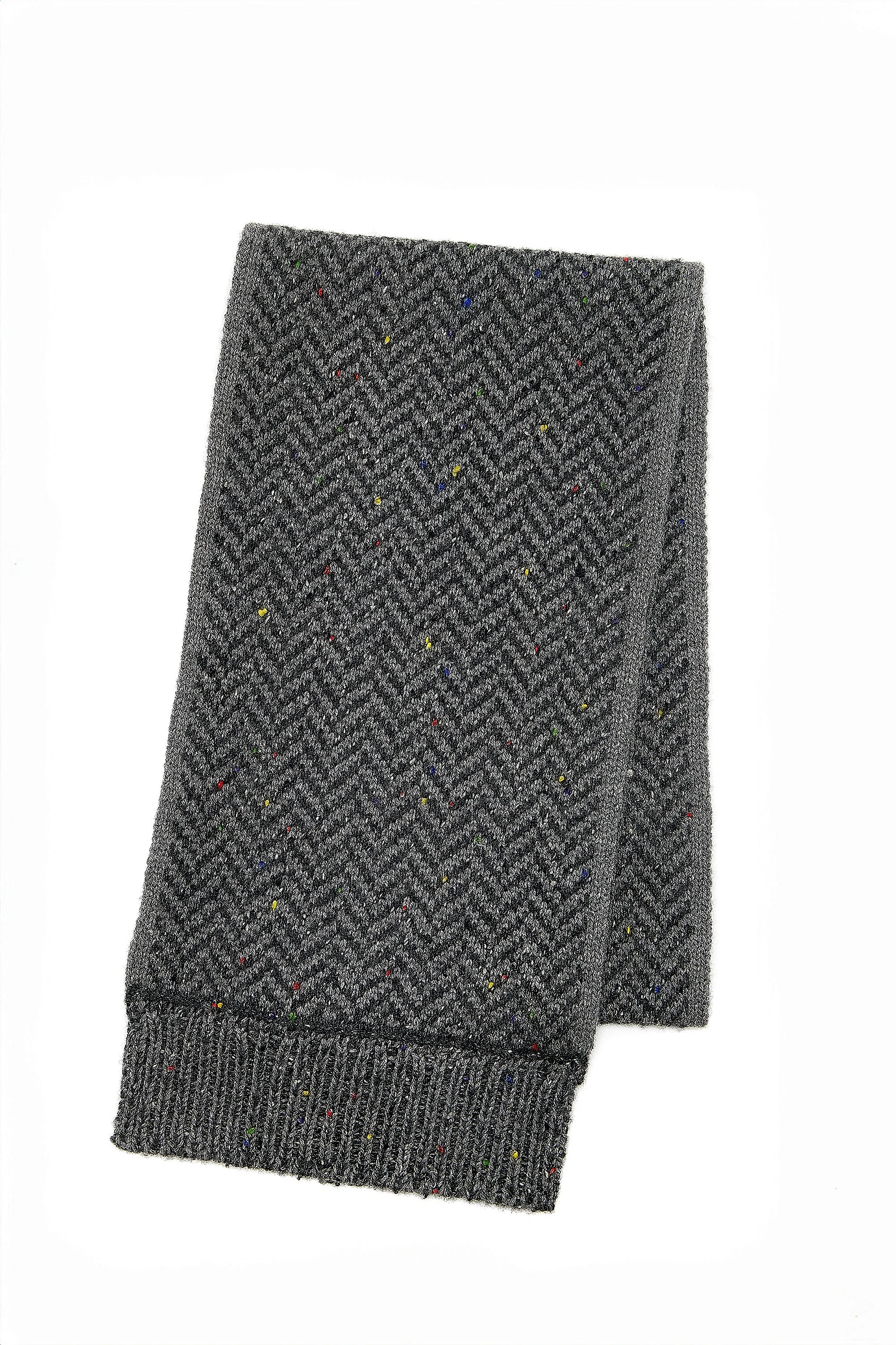 Stanza Fringe Knit Scarf in Charcoal Multi Speckled Aran Cashmere Herringbone - 1