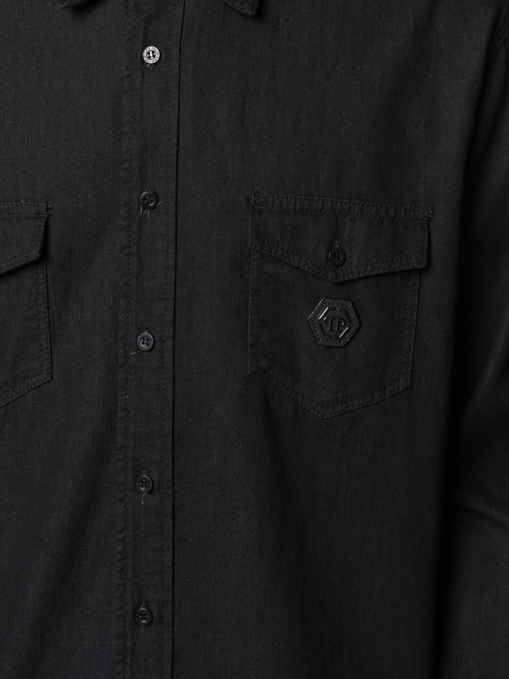 logo-plaque denim shirt - 5