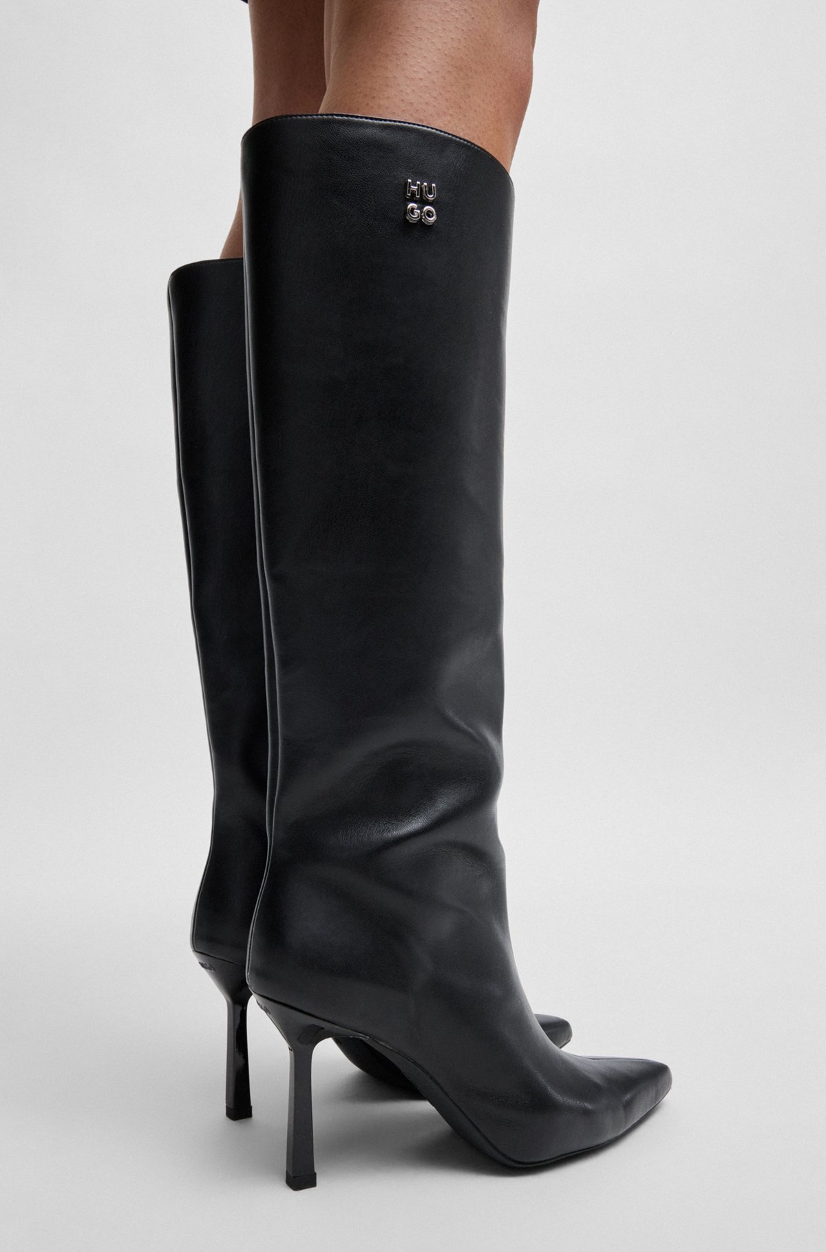 KNEE-HIGH BOOTS IN NAPPA LEATHER WITH STACKED LOGO - 4