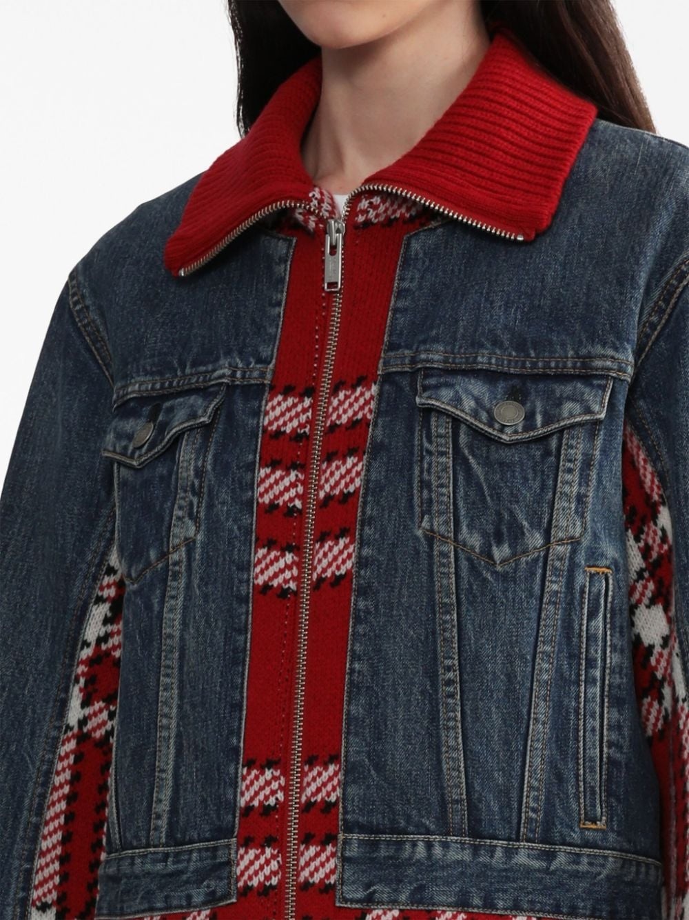 plaid-check panelled jacket - 7