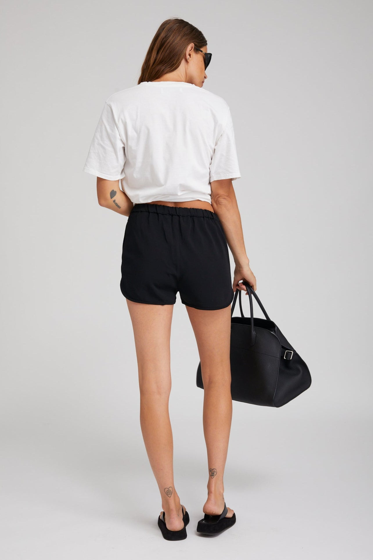 BLACK CREPE DOLPHIN SHORTS - 6