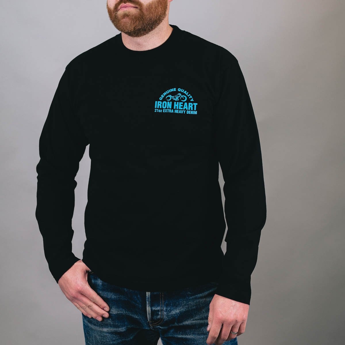 IHTL-2302-BLK 7.5oz Printed Loopwheel Crew Neck Long Sleeved T-Shirt - Black - 11