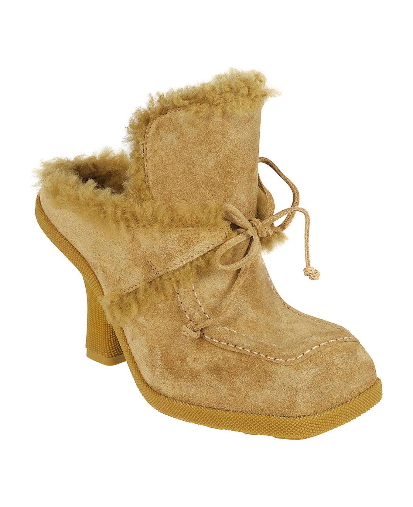 Fur Detail Lace-up Mules - 2