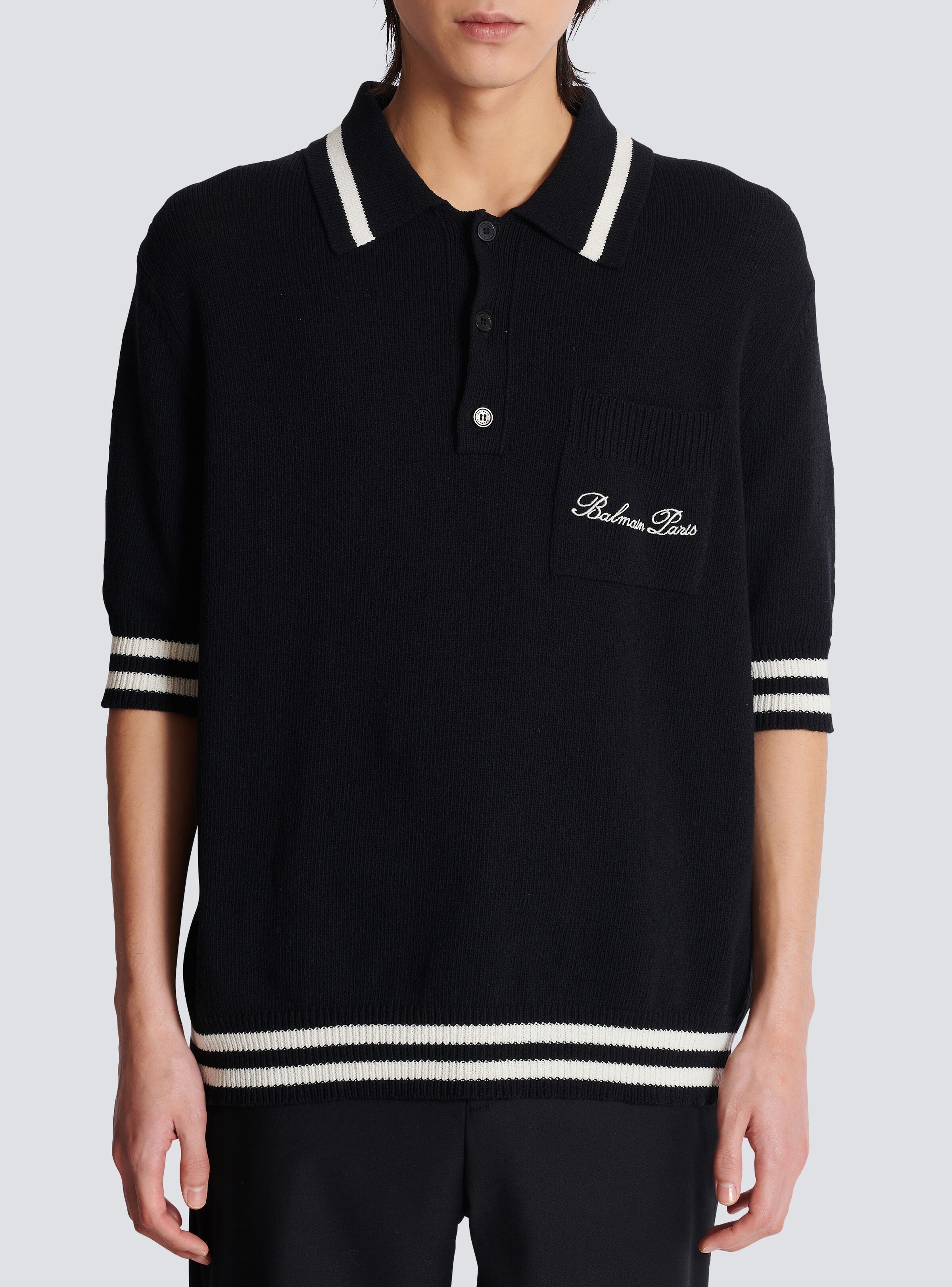 Wool polo shirt with Balmain Signature embroidery - 5