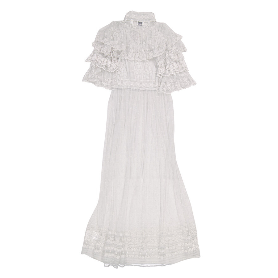 Burberry Ladies Light Pebble Grey Long Lace Dress, Brand Size 6 (US Size 4) - 7