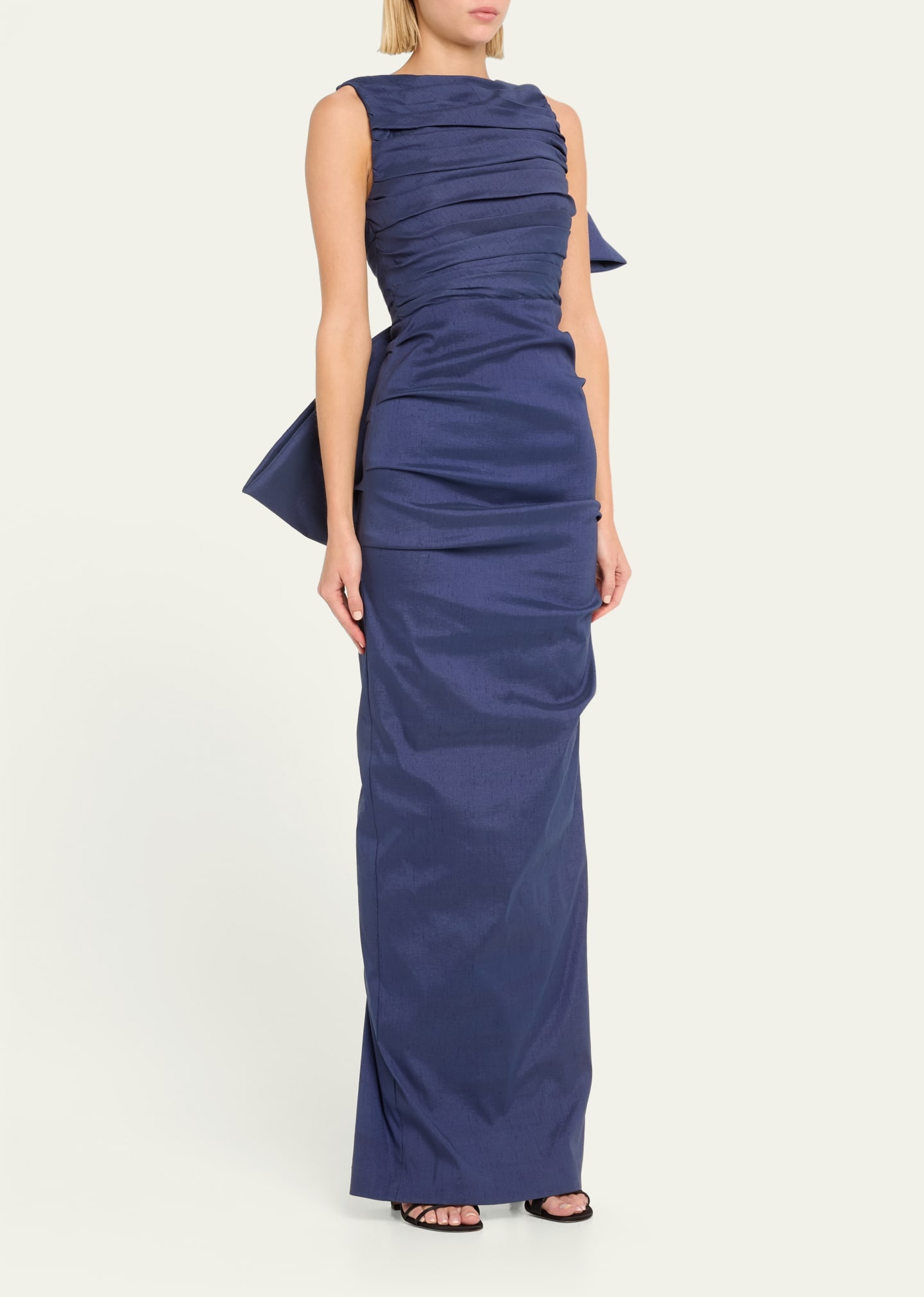 Zora Ruched Taffeta Gown with Back Bow - 4