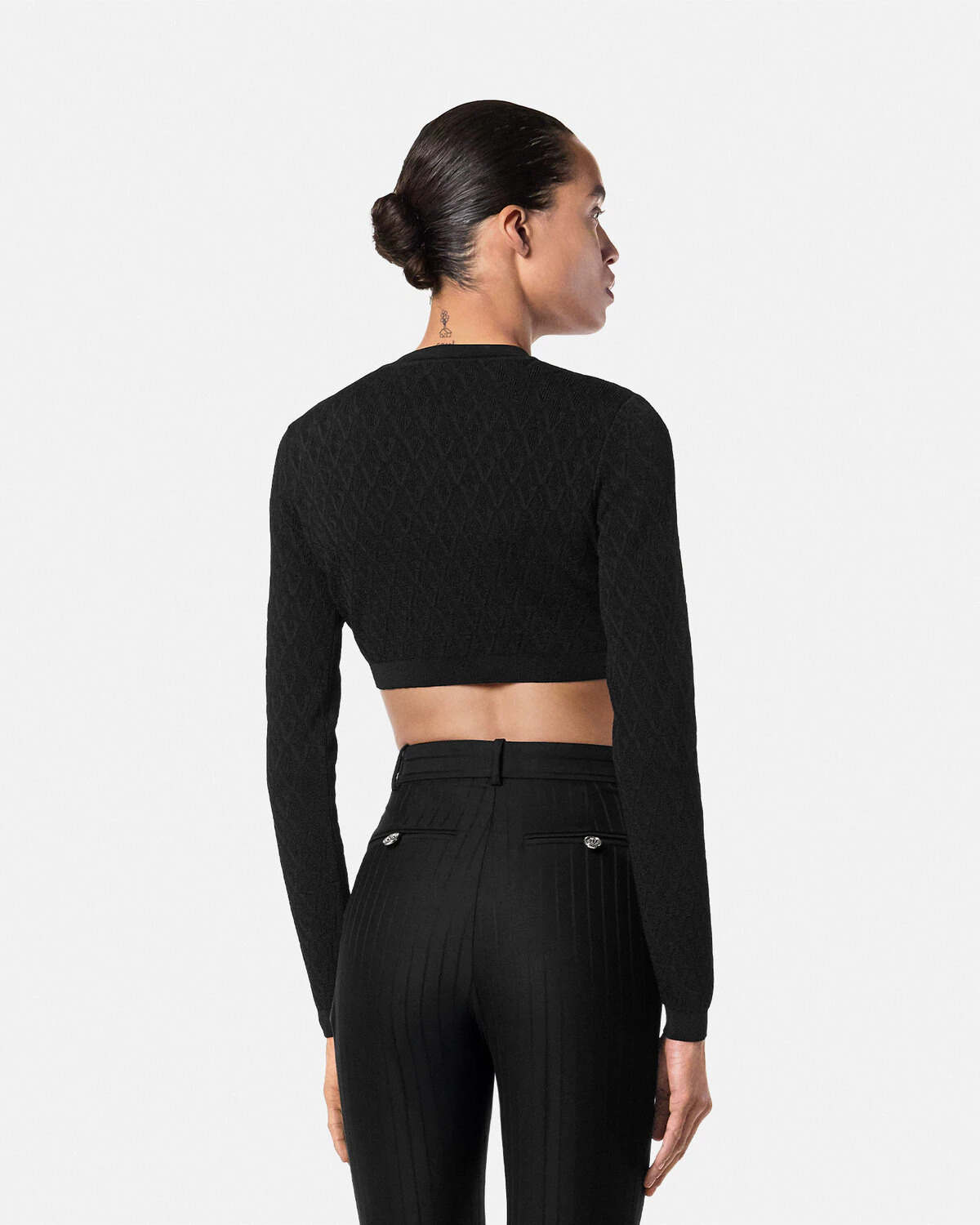 V Allover Jacquard Knit Crop Cardigan - 5