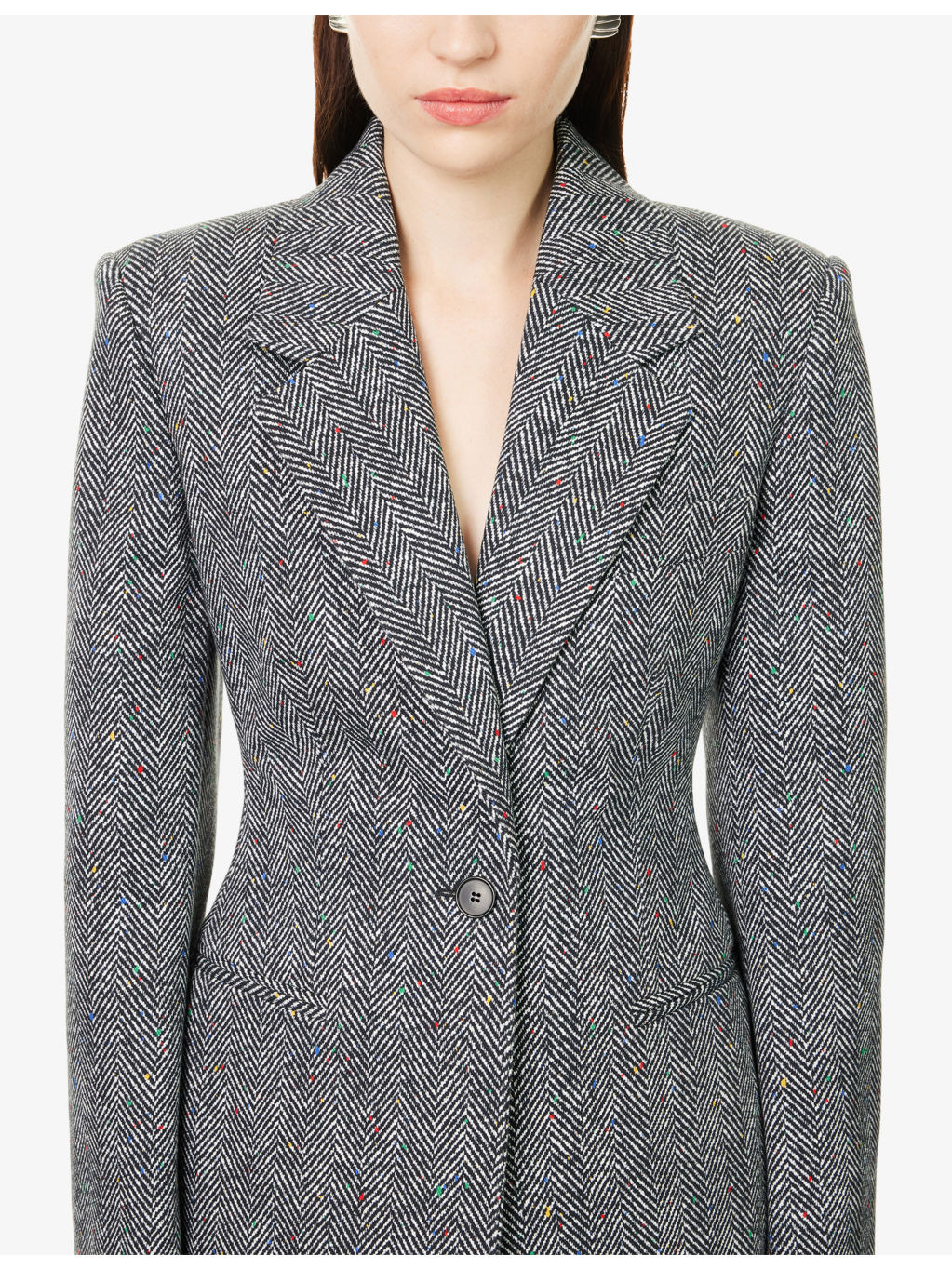 Herringbone-Print Notch-Lapels Cotton Jacket - 5