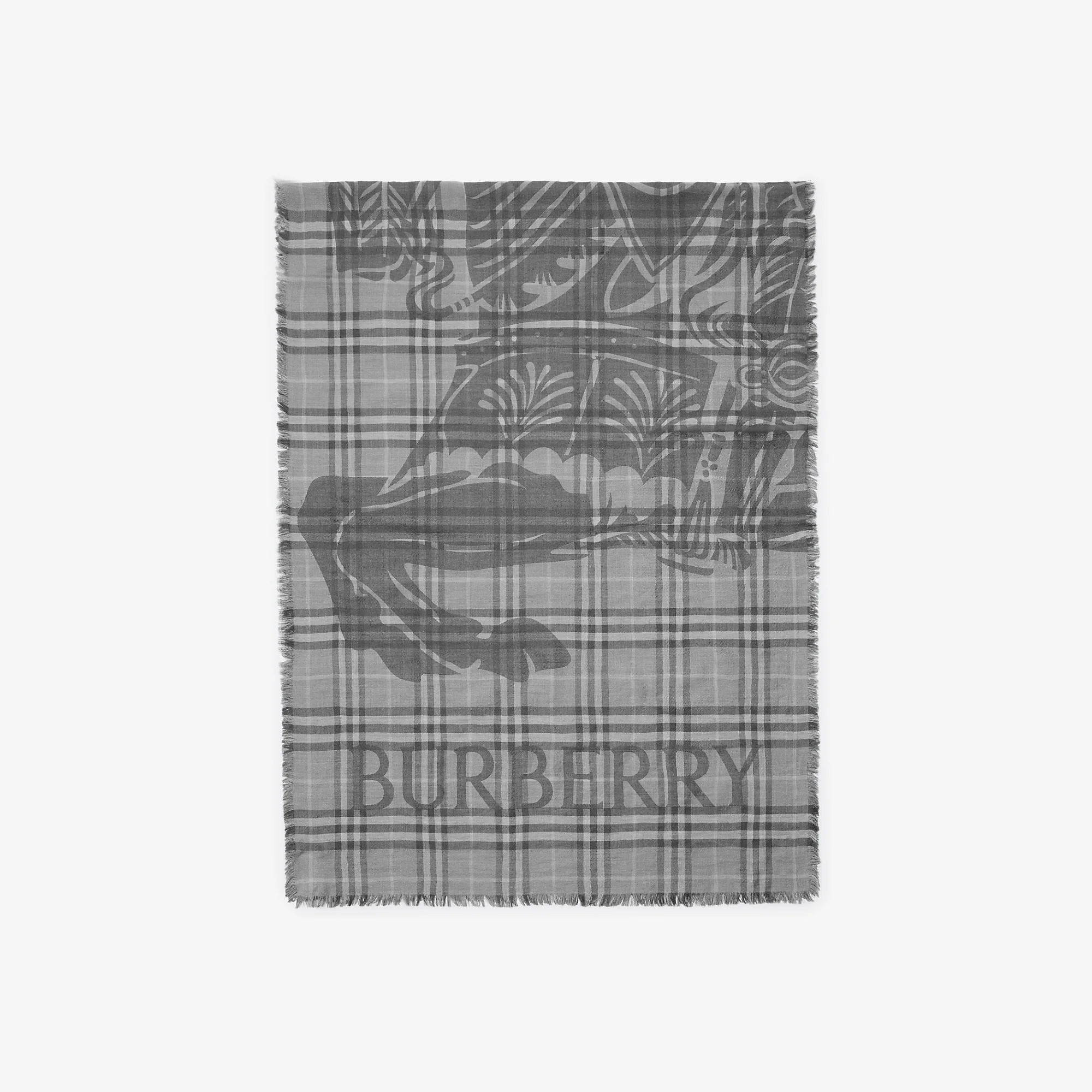 Wide Knight Check Wool Silk Scarf - 1
