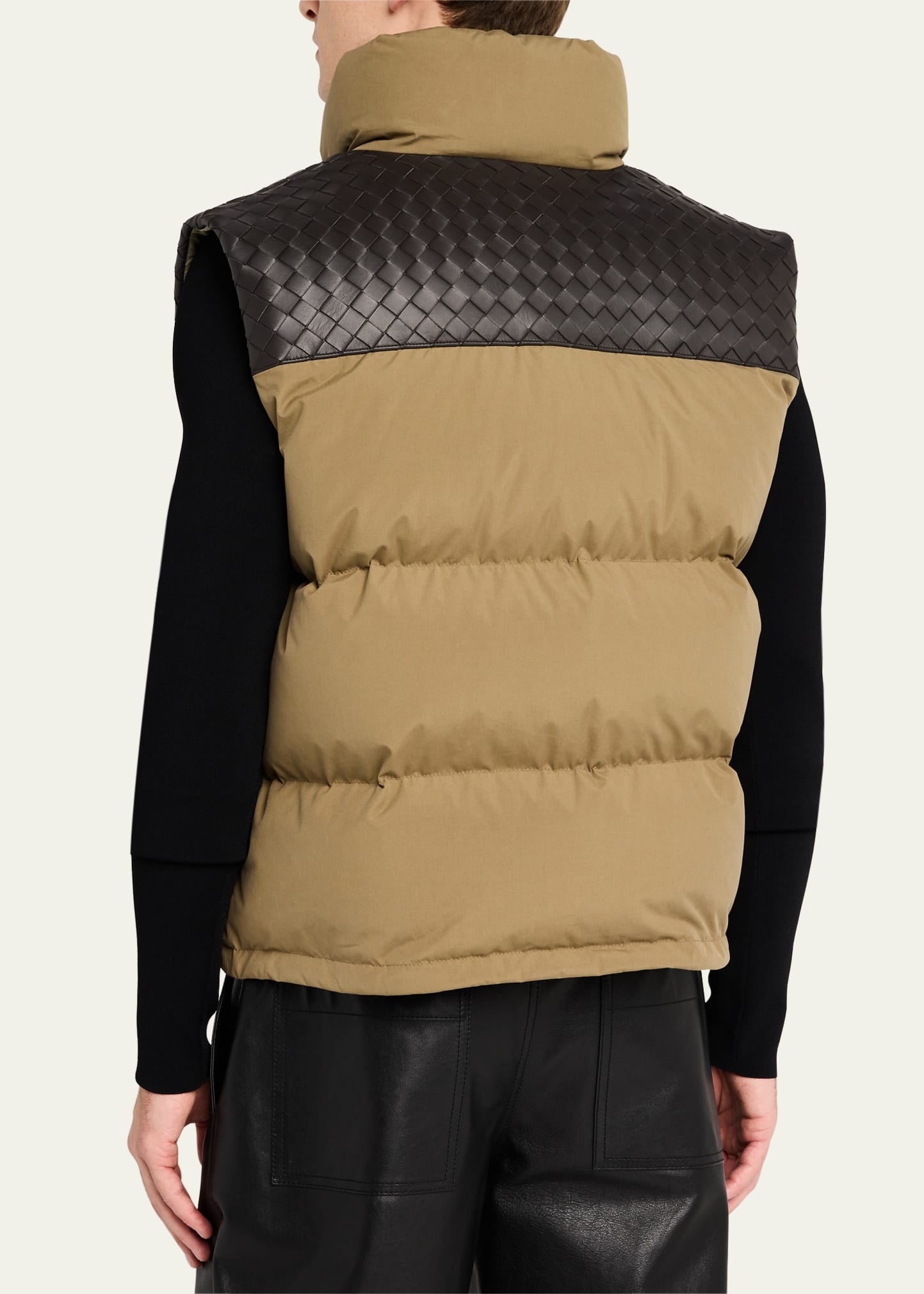 Men's Cotton and Intrecciato Leather Puffer Vest - 3