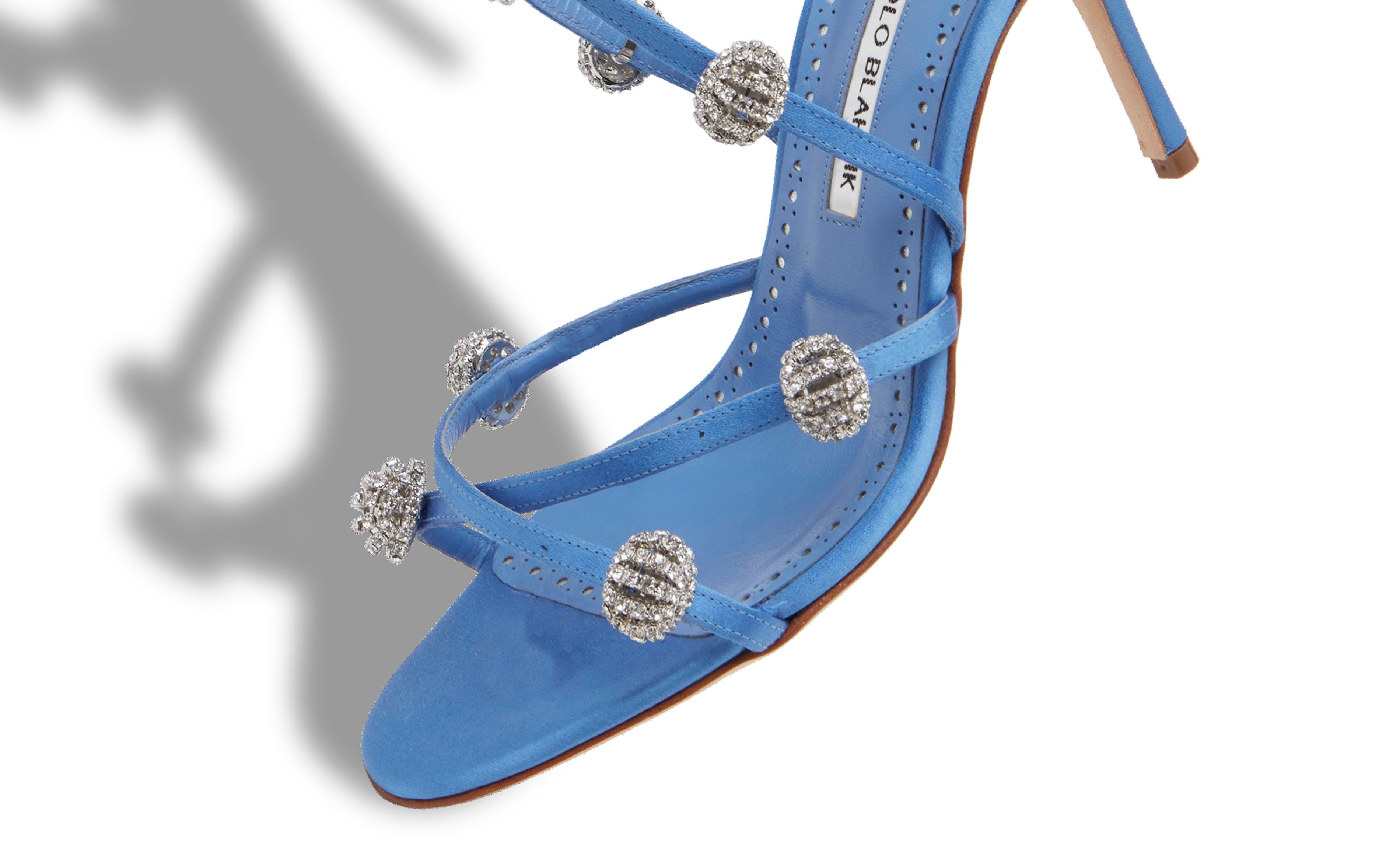 Blue Satin Strappy Embellished Sandals - 4