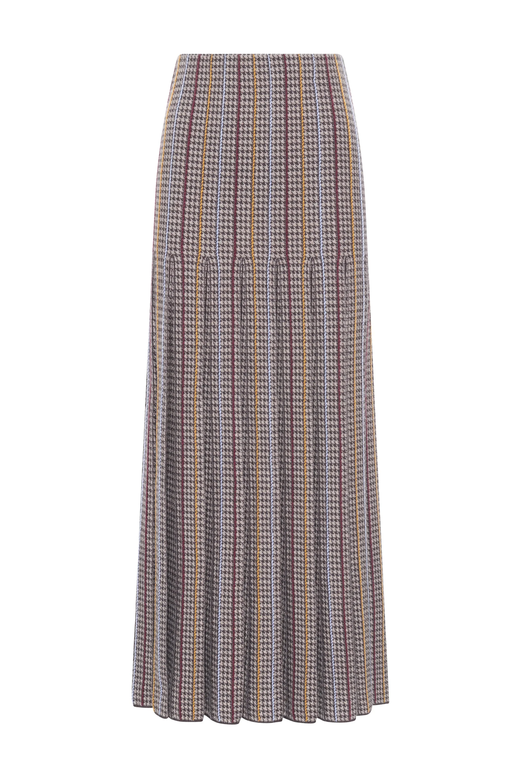 Prism Knit Skirt in Camel Multi Cashmere Silk Houndstooth - 1