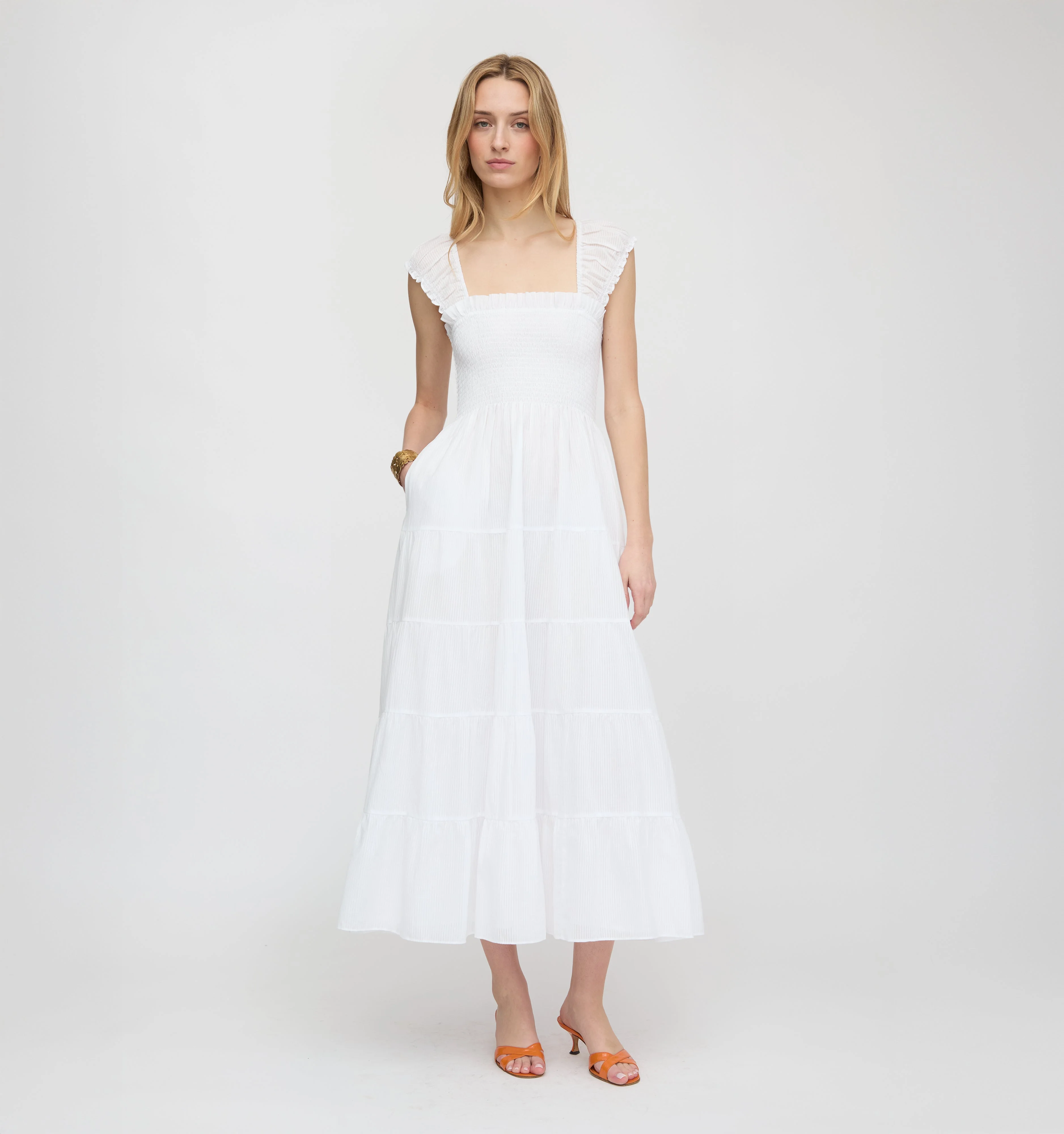 The Stella Nap Dress - White Shadow Stripe - 1
