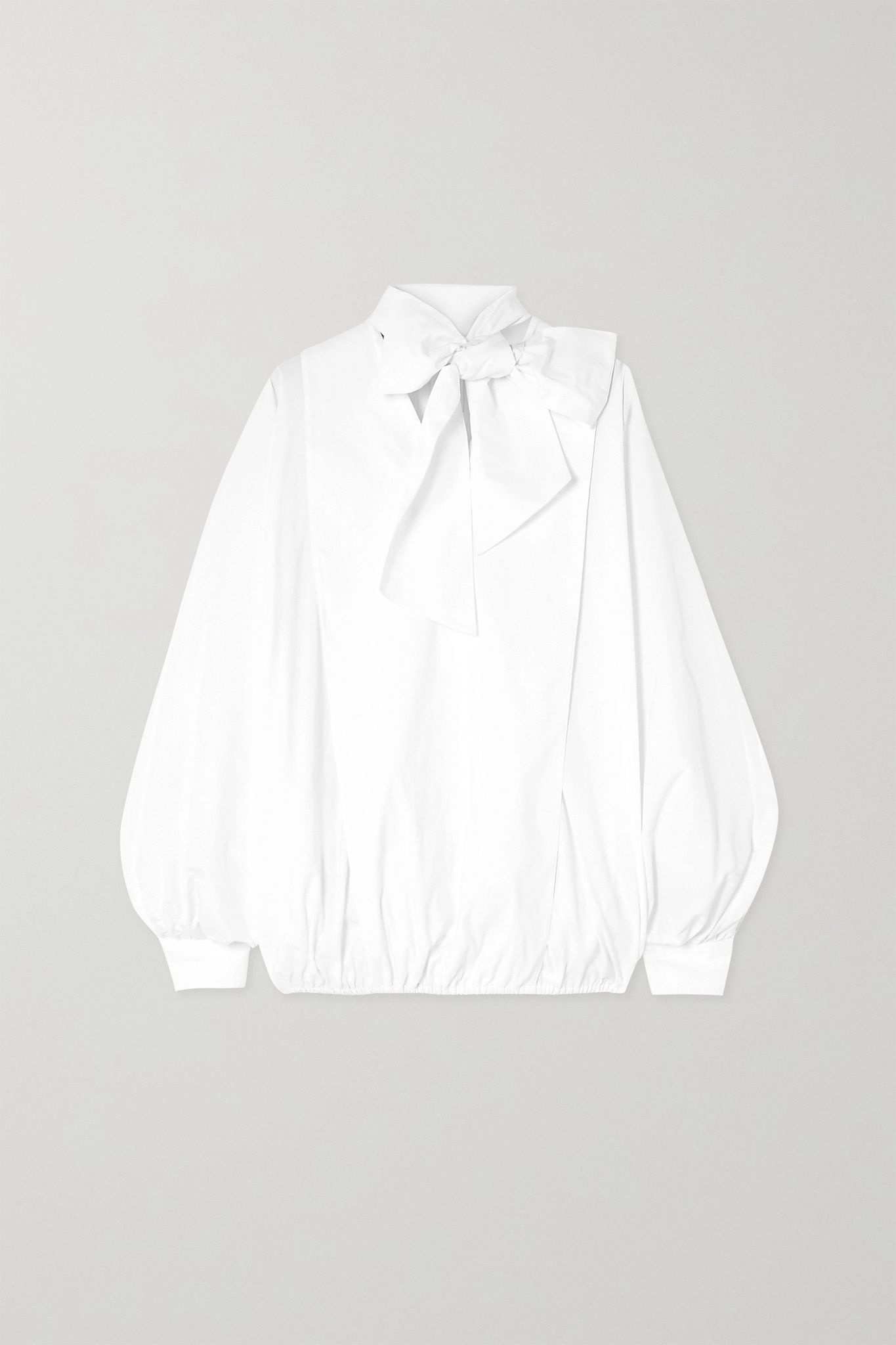 Tie-detailed gathered cotton-blend poplin blouse - 1