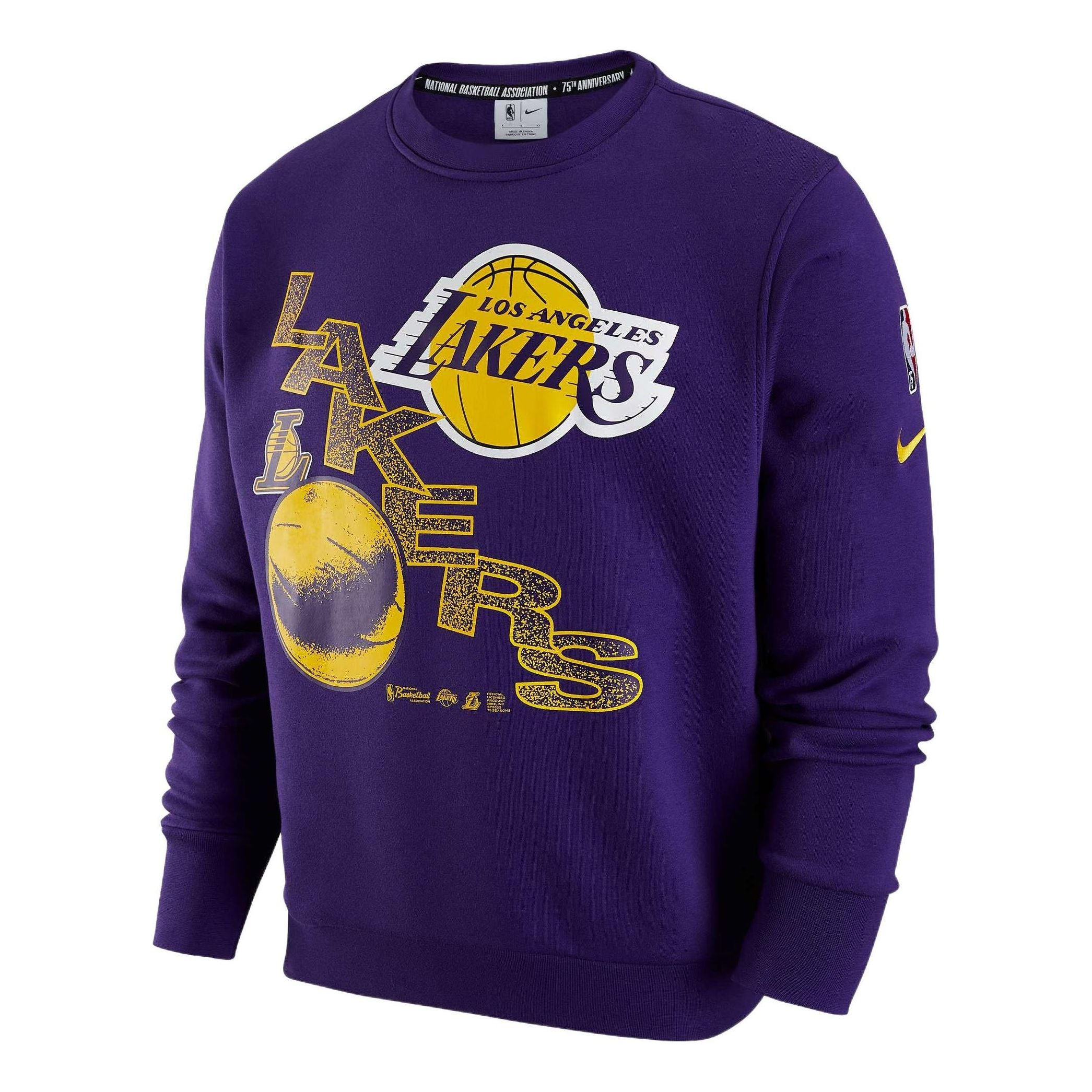 Nike NBA Los Angeles Lakers Courtside Casual Sports Printing Fleece Long Sleeves Purple DH9439-504 - 1