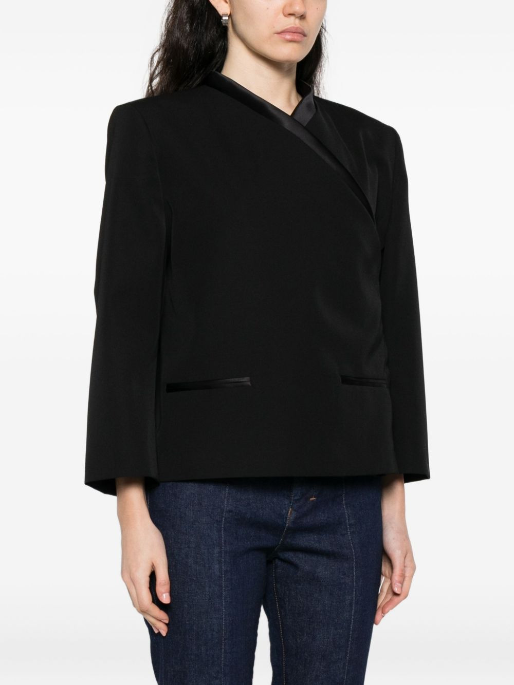 satin-trimmed wrap jacket - 3