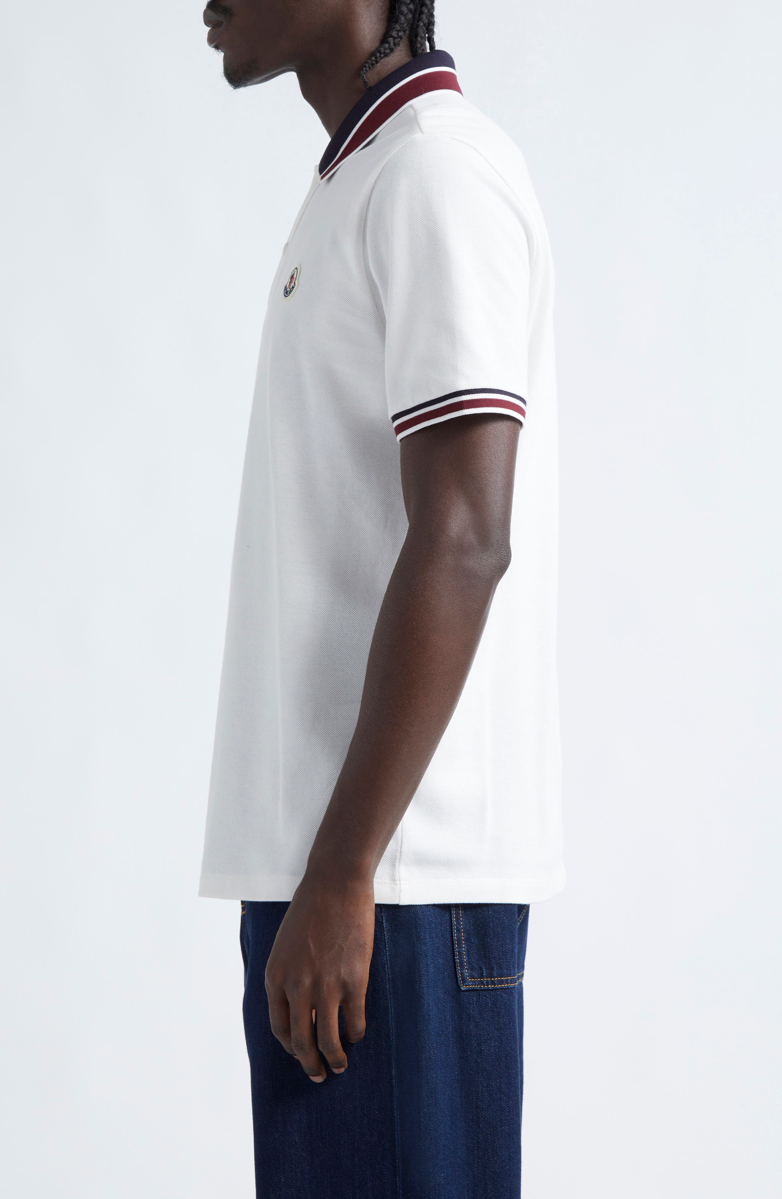 Moncler Tipped Cotton Piqué Polo in White at Nordstrom - 3