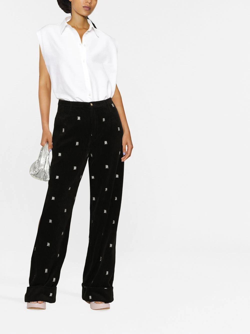 logo-embroidered corduroy trousers - 2