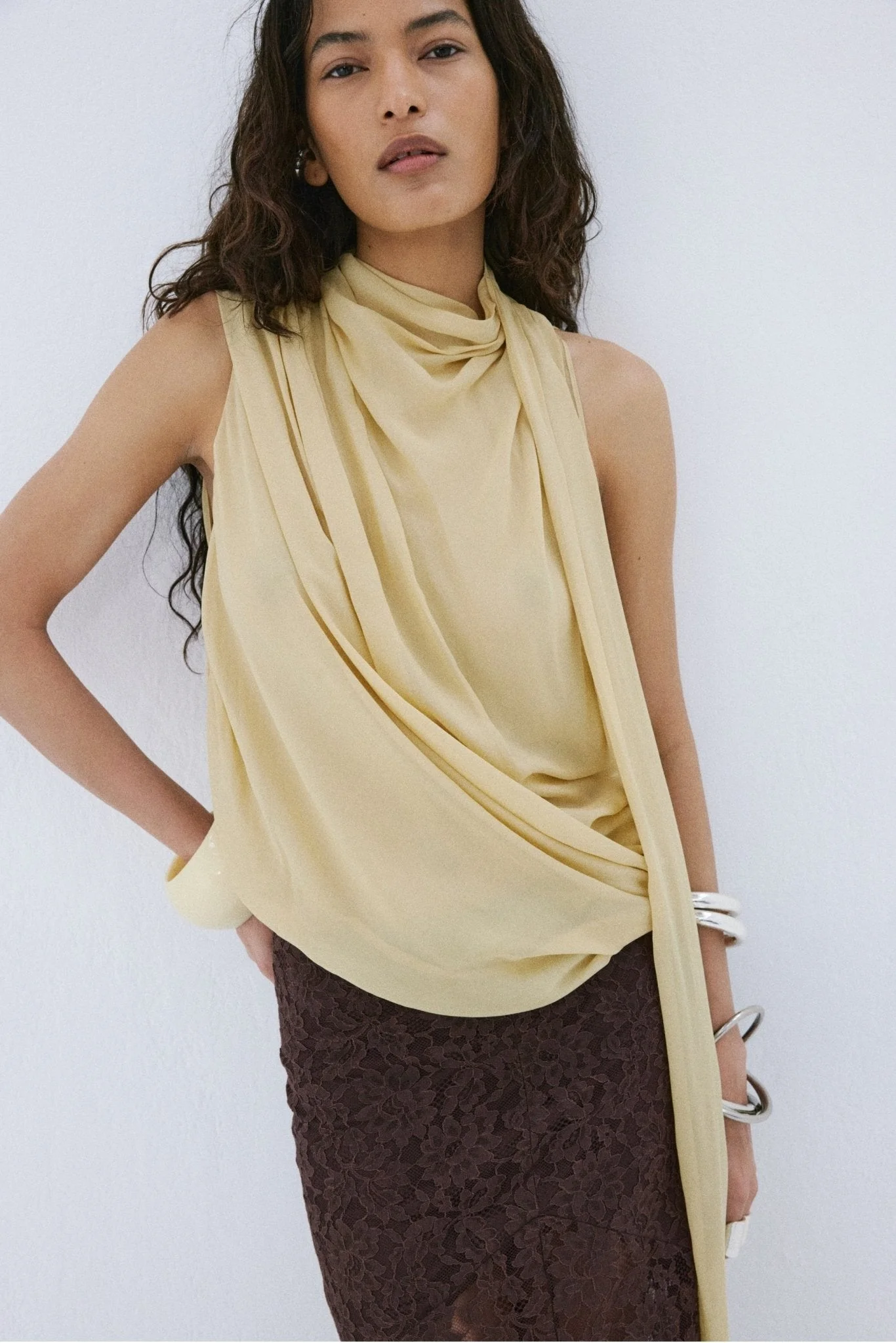MENORCA TOP IN ANTIQUE YELLOW VISCOSE GEORGETTE - 1