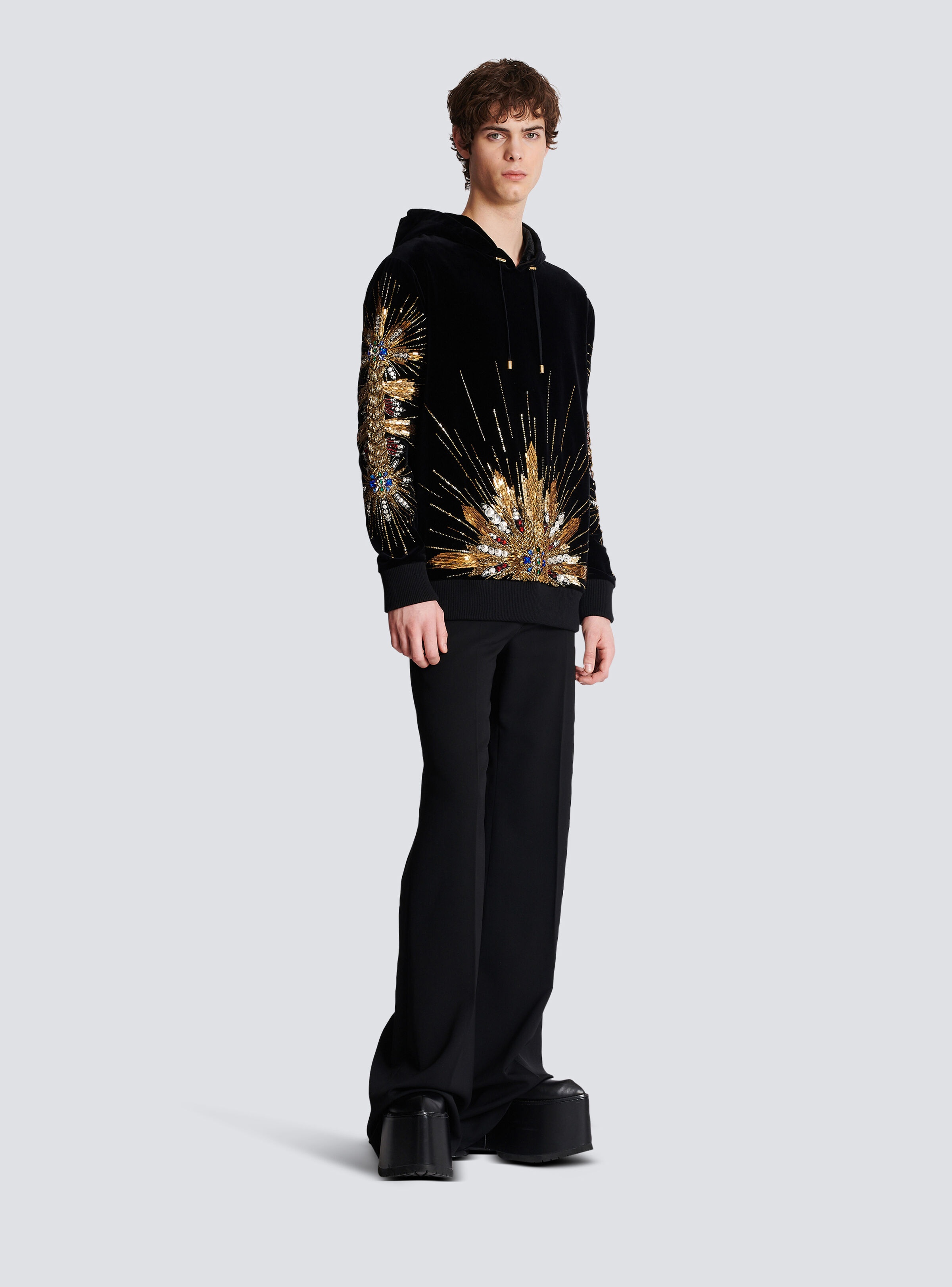 Velvet hooded sweatshirt with embroidery - 3