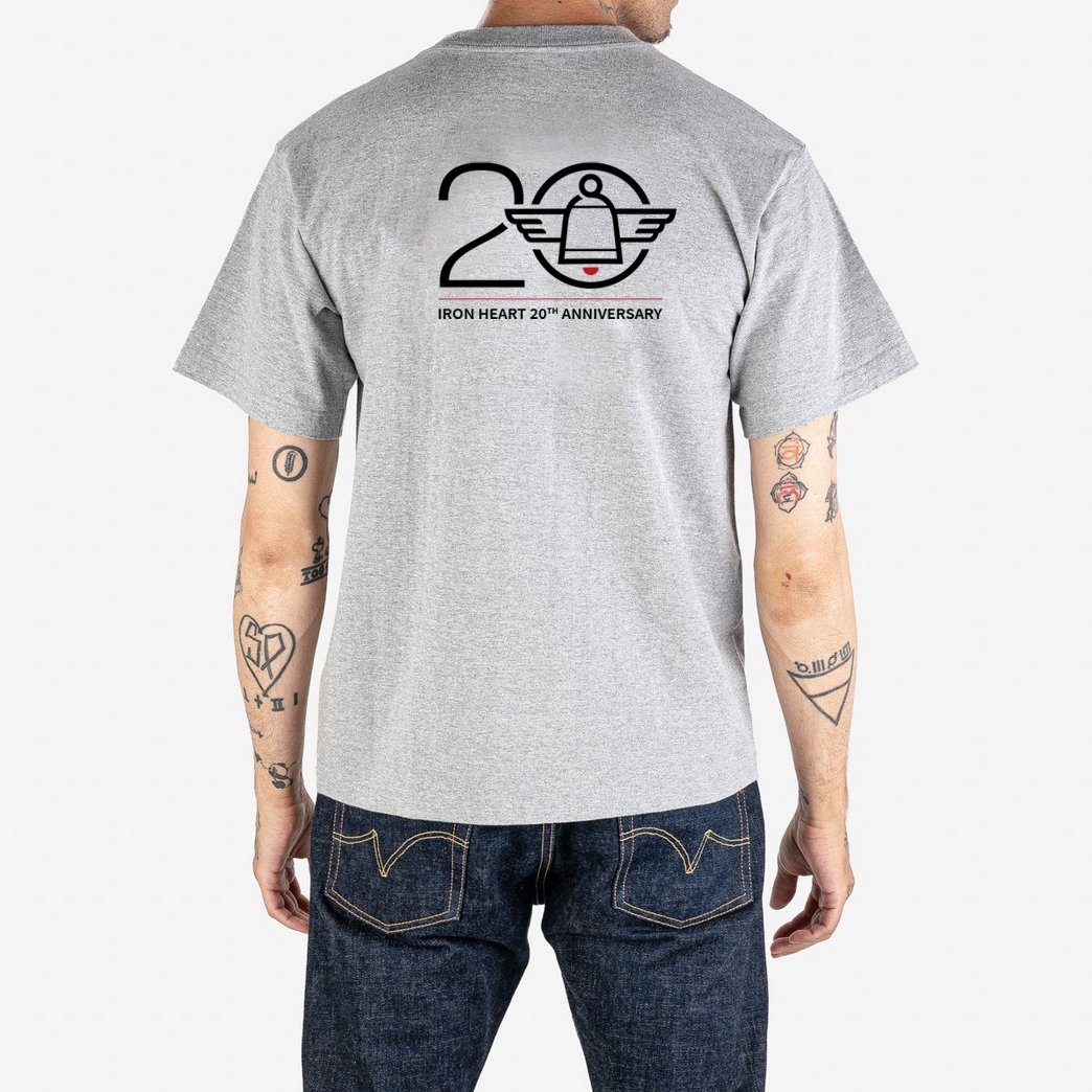 7.5oz Printed "20th Anniversary" Loopwheel Crew Neck T-Shirt - Grey - 3