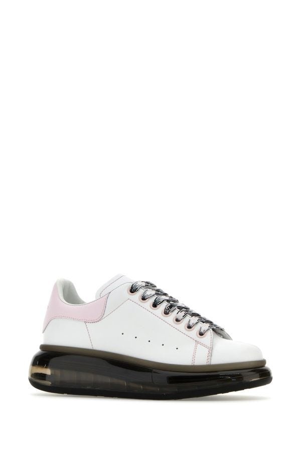 White leather sneakers with pink leather heel - 2