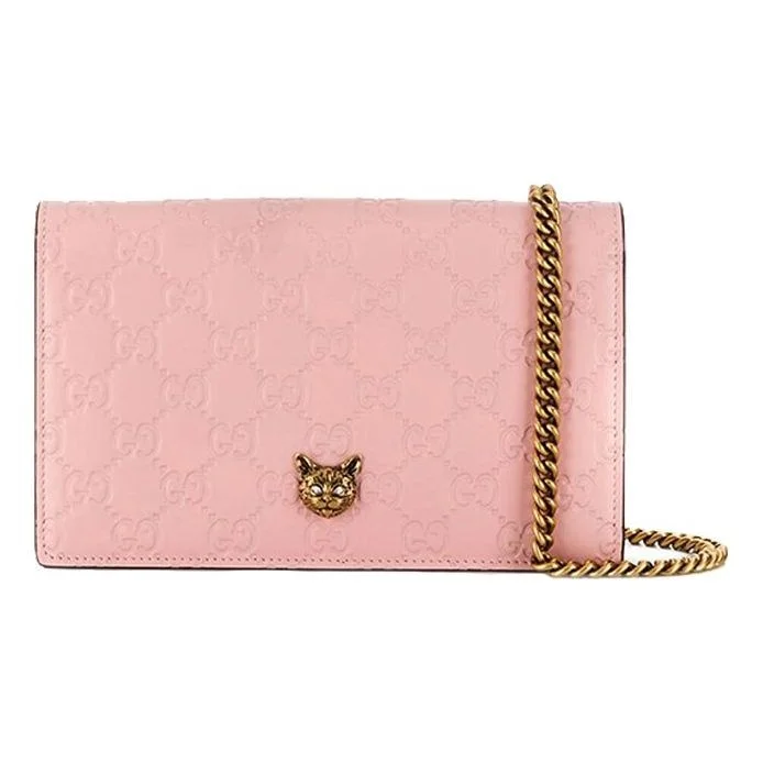 (WMNS) Gucci Metallic Logo Embossing Leather Chain Shoulder Messenger Bag Pink 548060-0G6FT-5877 - 1