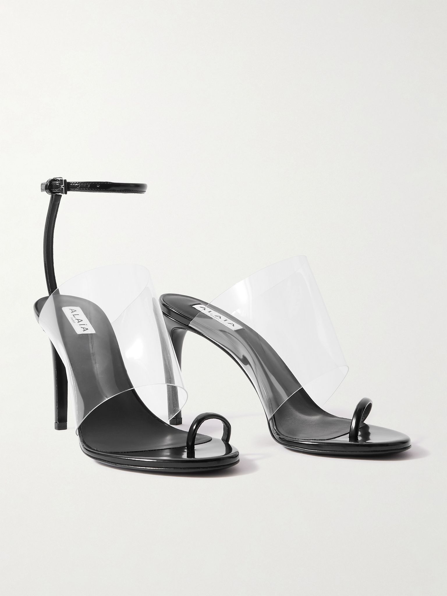 Asymmetric patent-leather and PVC sandals Black - 1