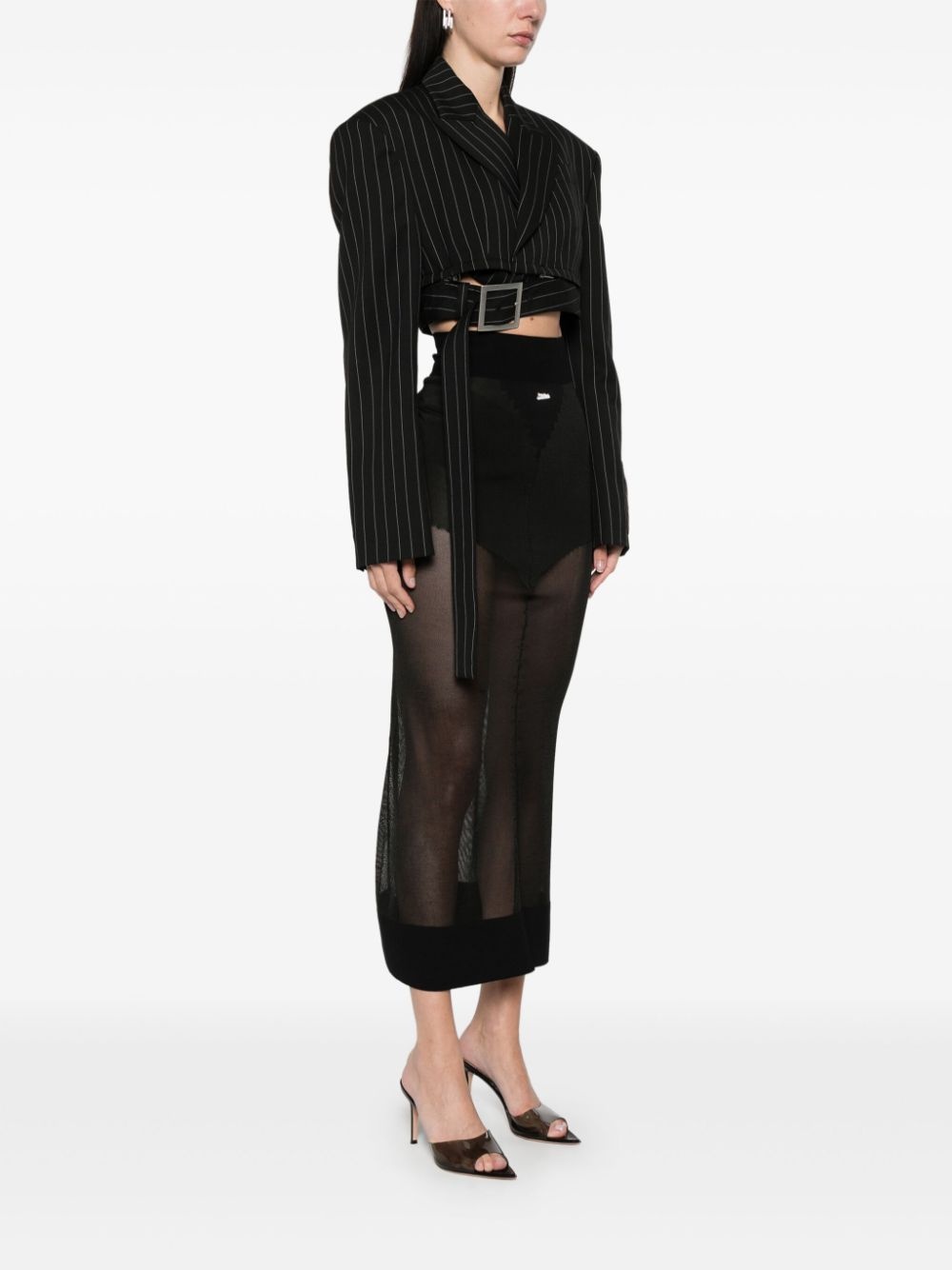 pinstriped cropped blazer - 3