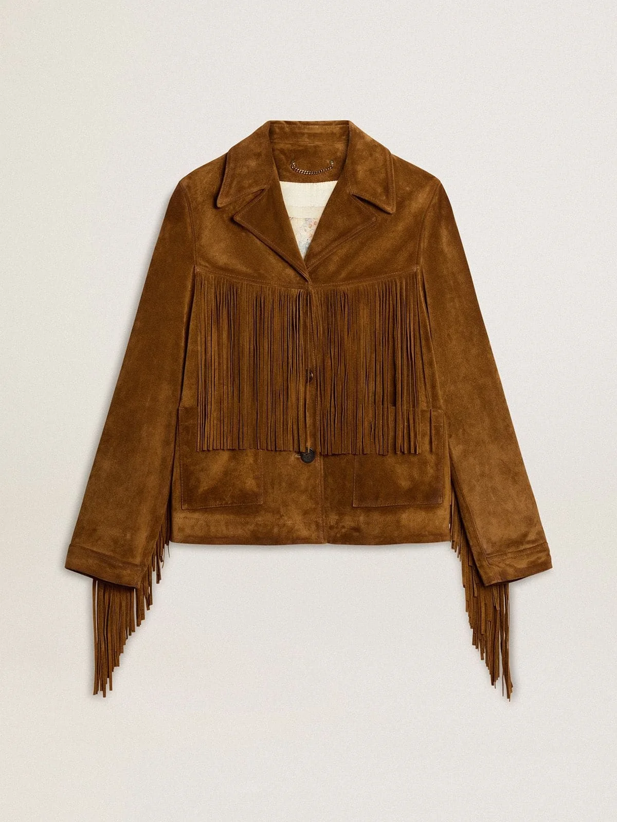 Women’s tobacco-colored suede jacket women with fringes - 1